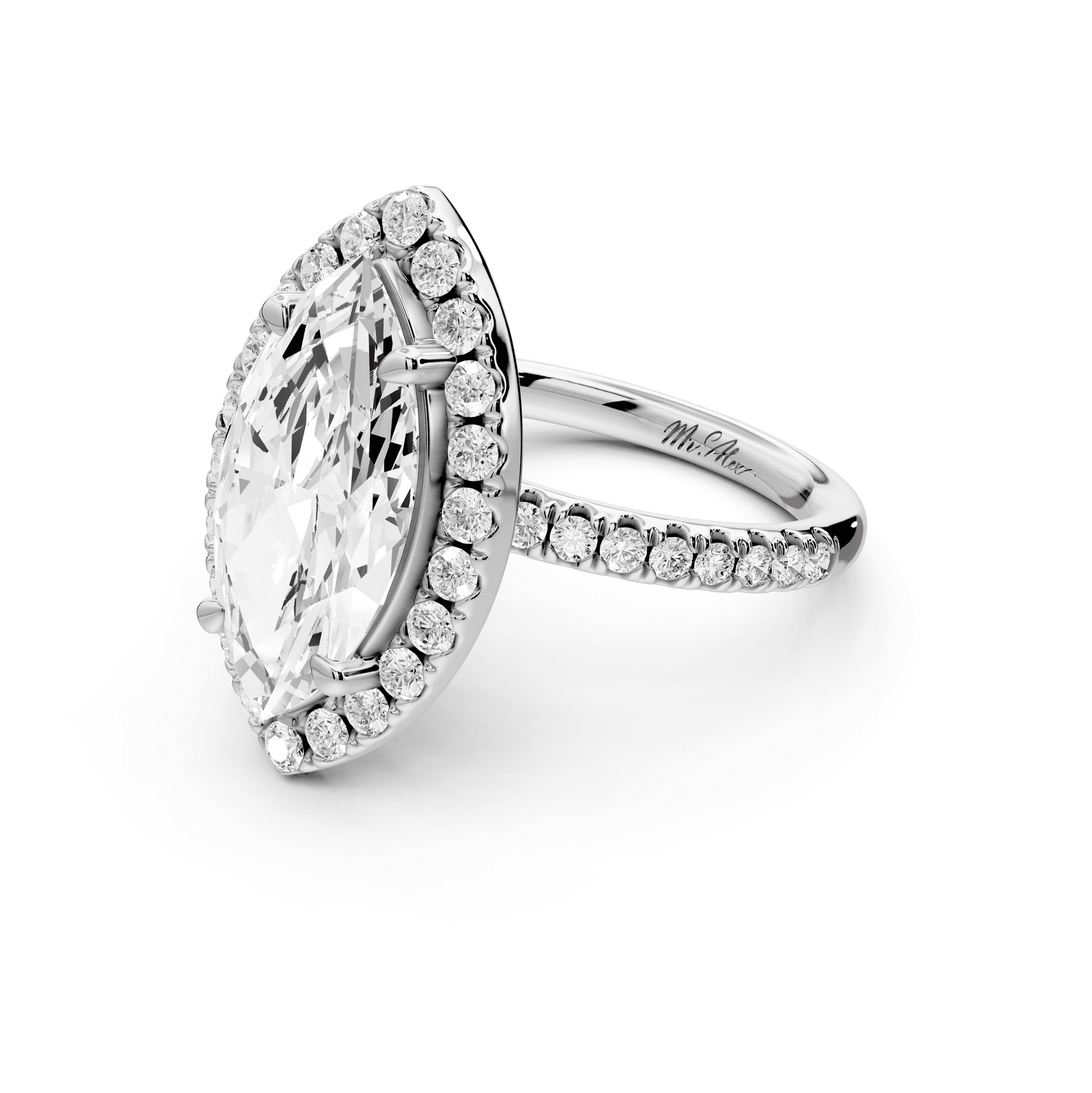 Marina - 3ct 14k white gold marquise halo pavé half band engagement ring - Mr. Alex Jewelry