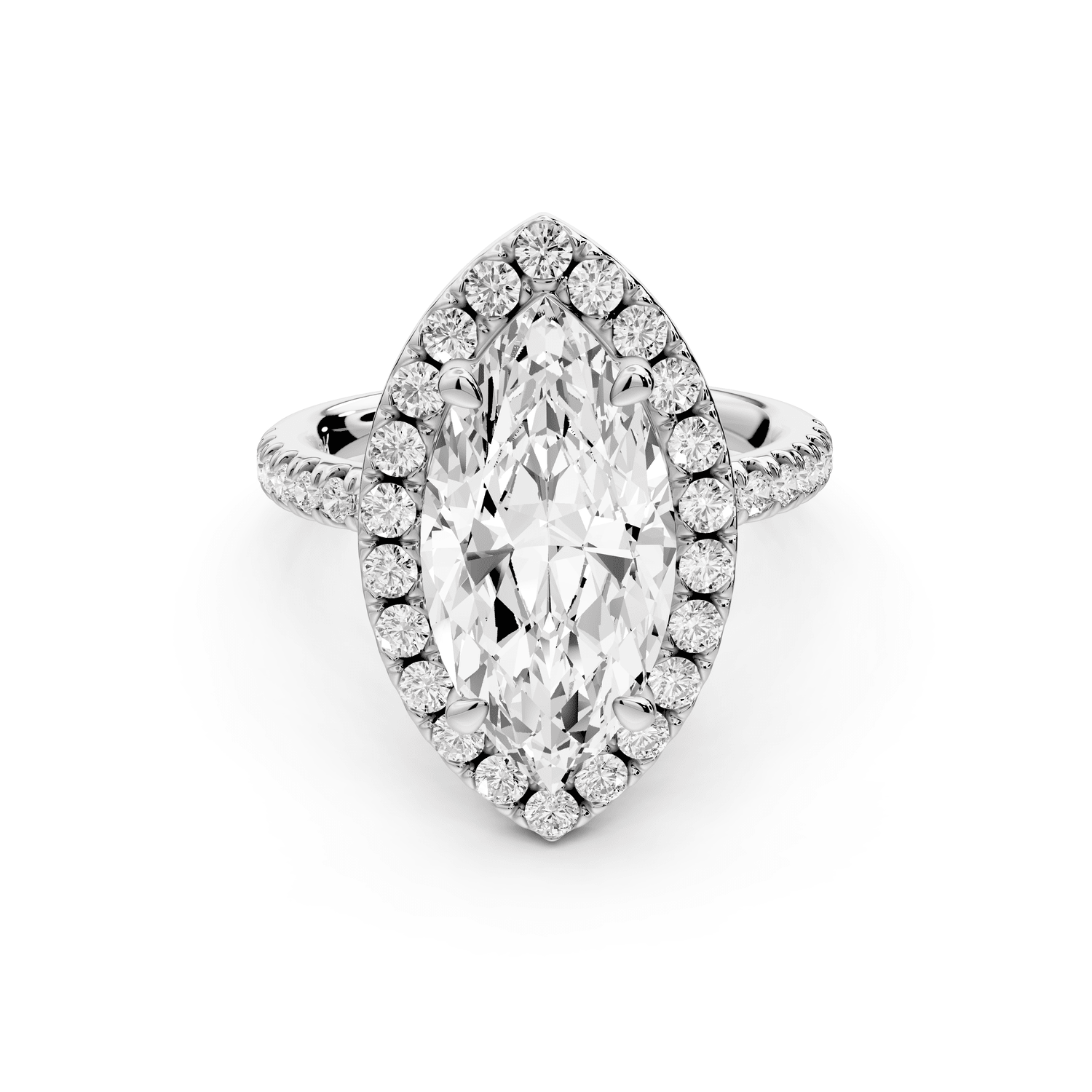 Marina - 3ct 14k white gold marquise halo pavé half band engagement ring - Mr. Alex Jewelry