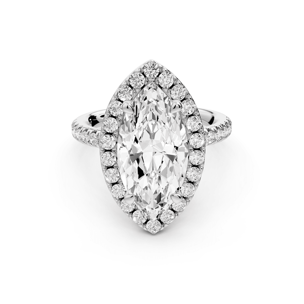 Marina - 3ct 14k white gold marquise halo pavé half band engagement ring - Mr. Alex Jewelry