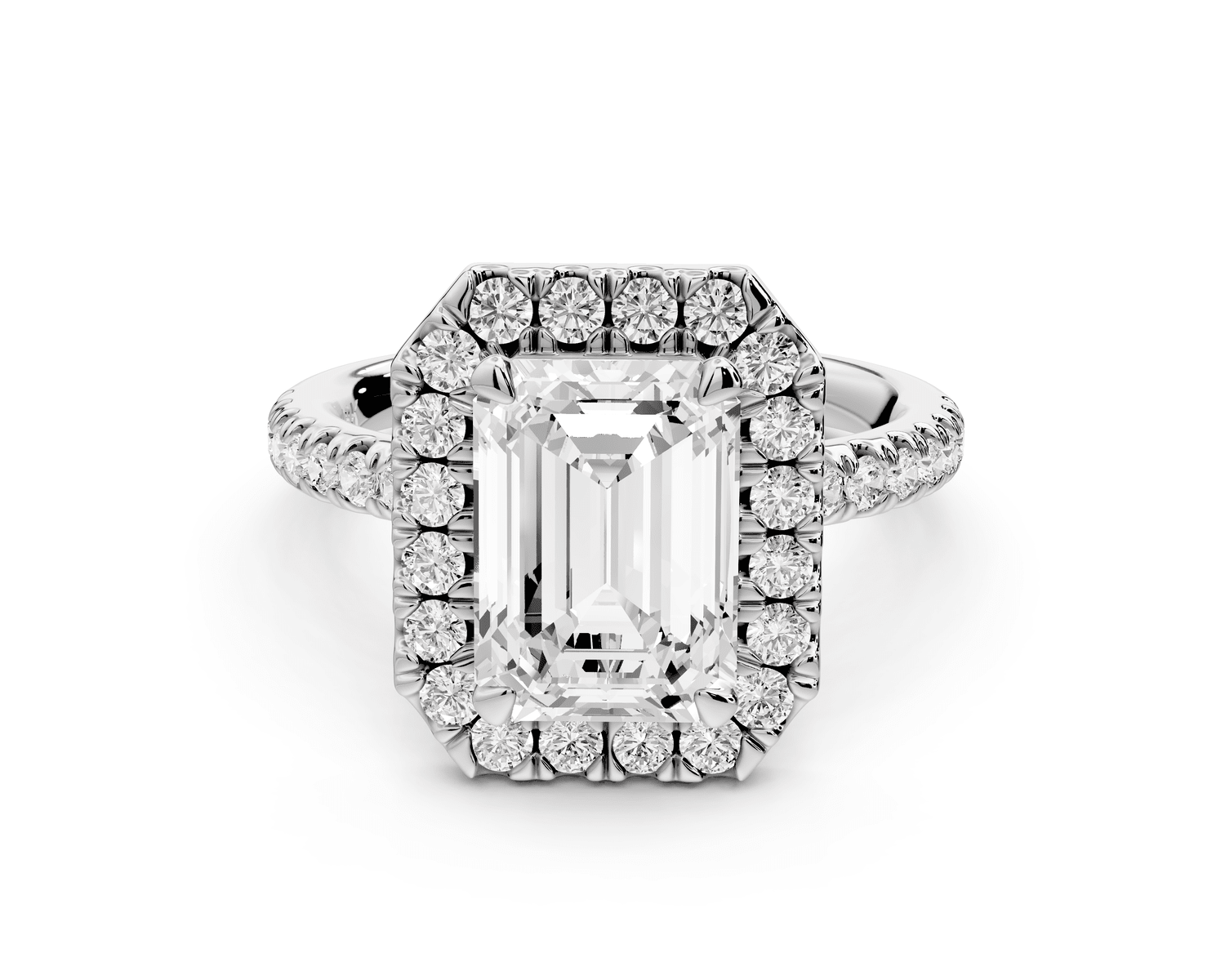 Marina - 3ct 14k white gold radiant halo pavé half band engagement ring - Mr. Alex Jewelry