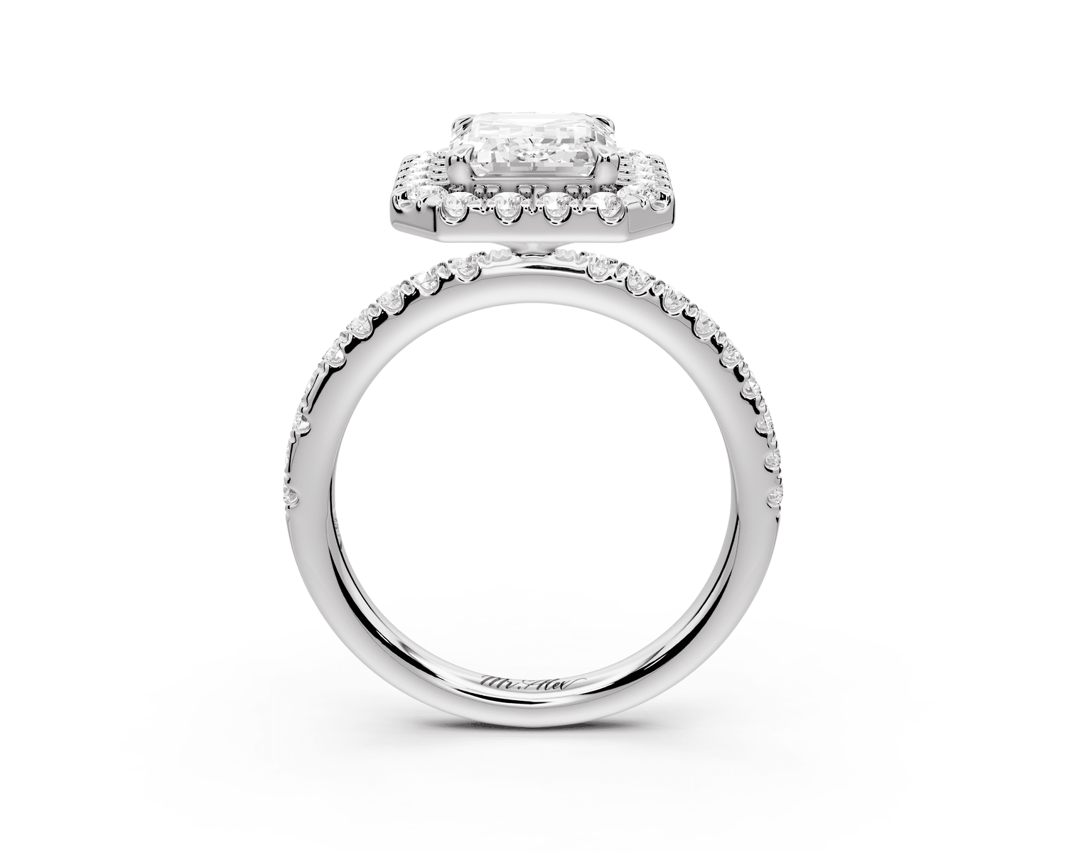 Marina - 3ct 14k white gold radiant halo pavé half band engagement ring - Mr. Alex Jewelry