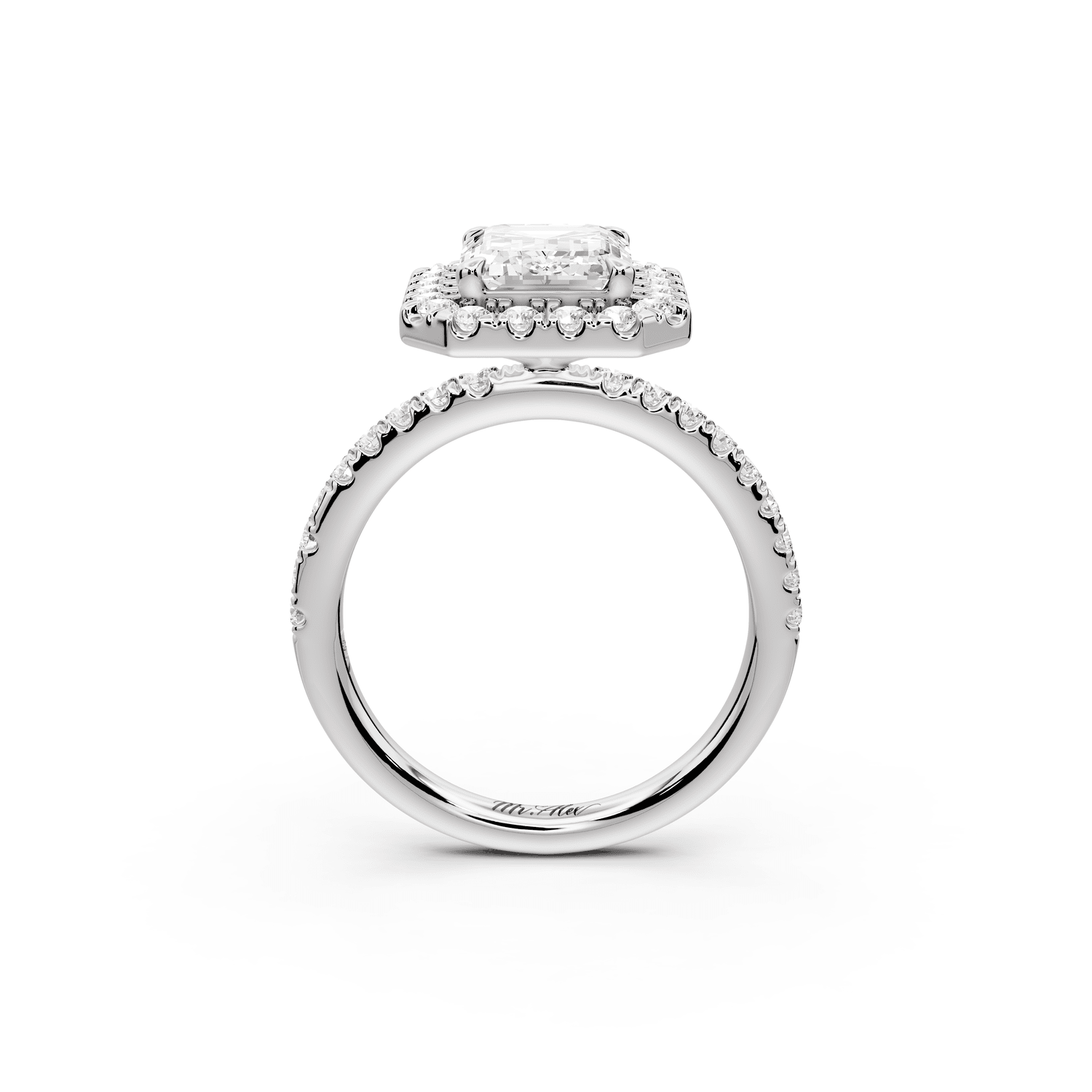 Marina - 3ct 14k white gold radiant halo pavé half band engagement ring - Mr. Alex Jewelry