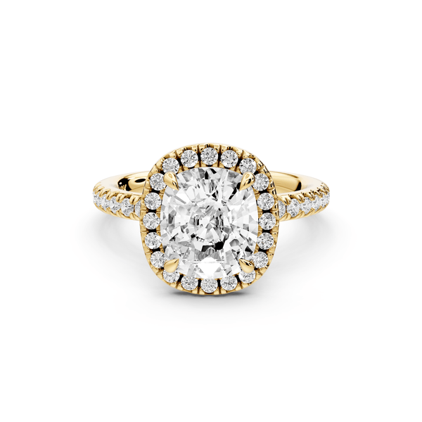 Marina - 3ct 14k yellow gold cushion halo pavé half band engagement ring - Mr. Alex Jewelry