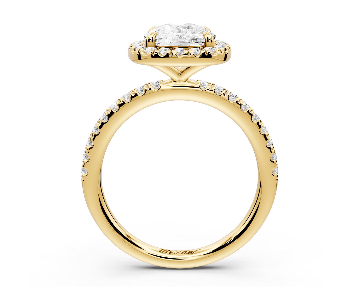 Marina - 3ct 14k yellow gold cushion halo pavé half band engagement ring - Mr. Alex Jewelry