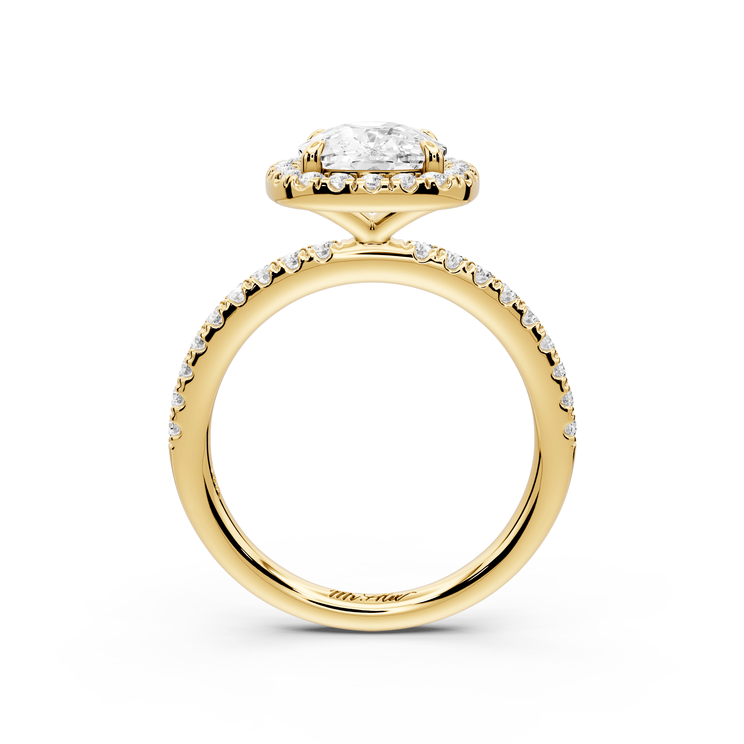 Marina - 3ct 14k yellow gold cushion halo pavé half band engagement ring - Mr. Alex Jewelry