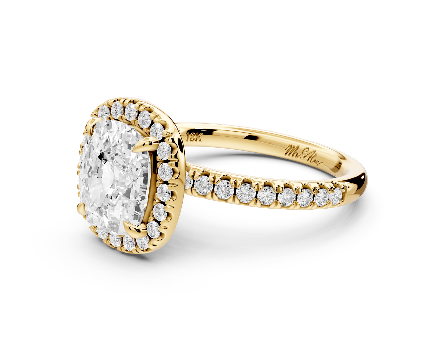 Marina - 3ct 14k yellow gold cushion halo pavé half band engagement ring - Mr. Alex Jewelry