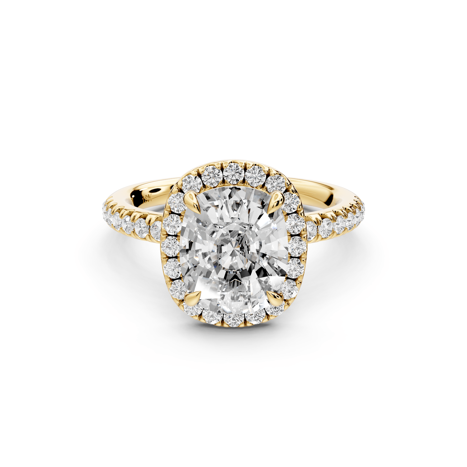 Marina - 3ct 14k yellow gold ecushion halo pavé half band engagement ring - Mr. Alex Jewelry