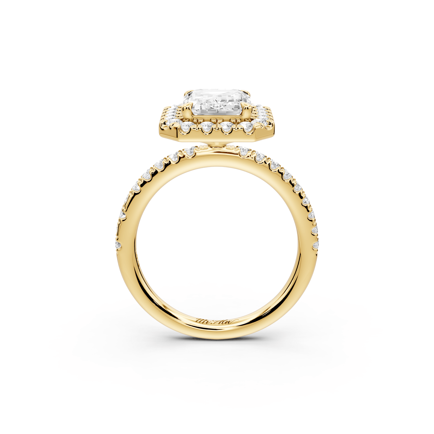 Marina - 3ct 14k yellow gold radiant halo pavé half band engagement ring - Mr. Alex Jewelry