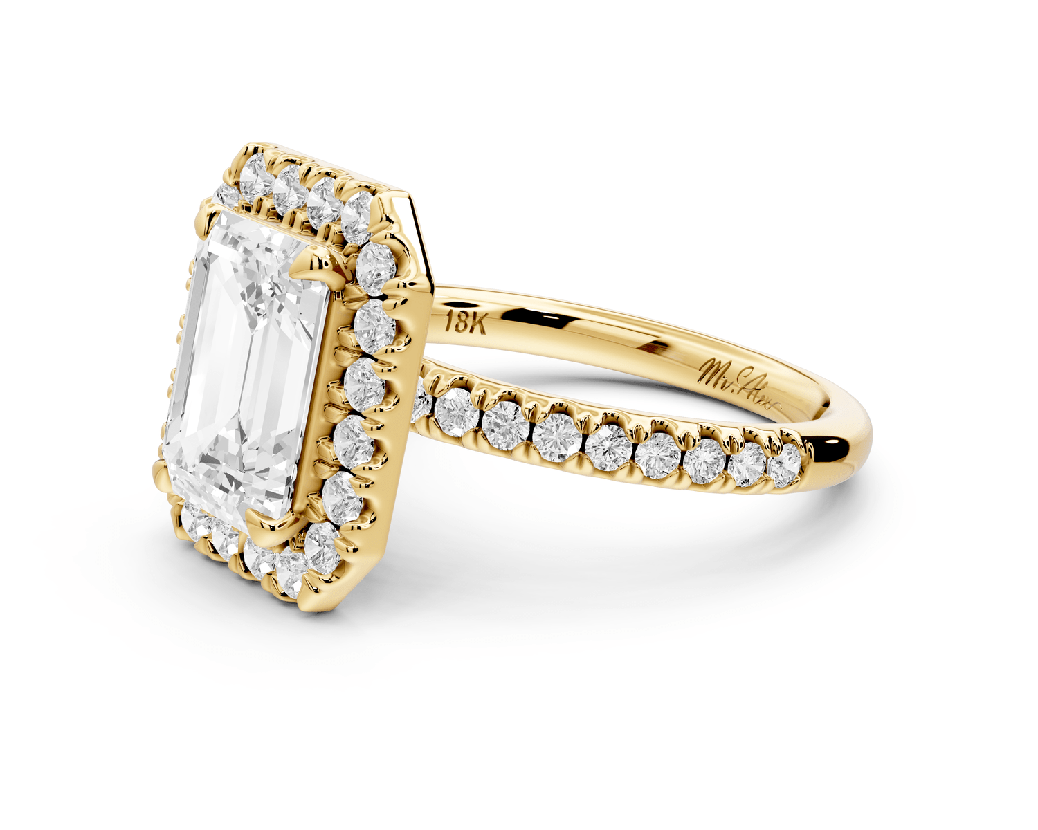 Marina - 3ct 14k yellow gold radiant halo pavé half band engagement ring - Mr. Alex Jewelry
