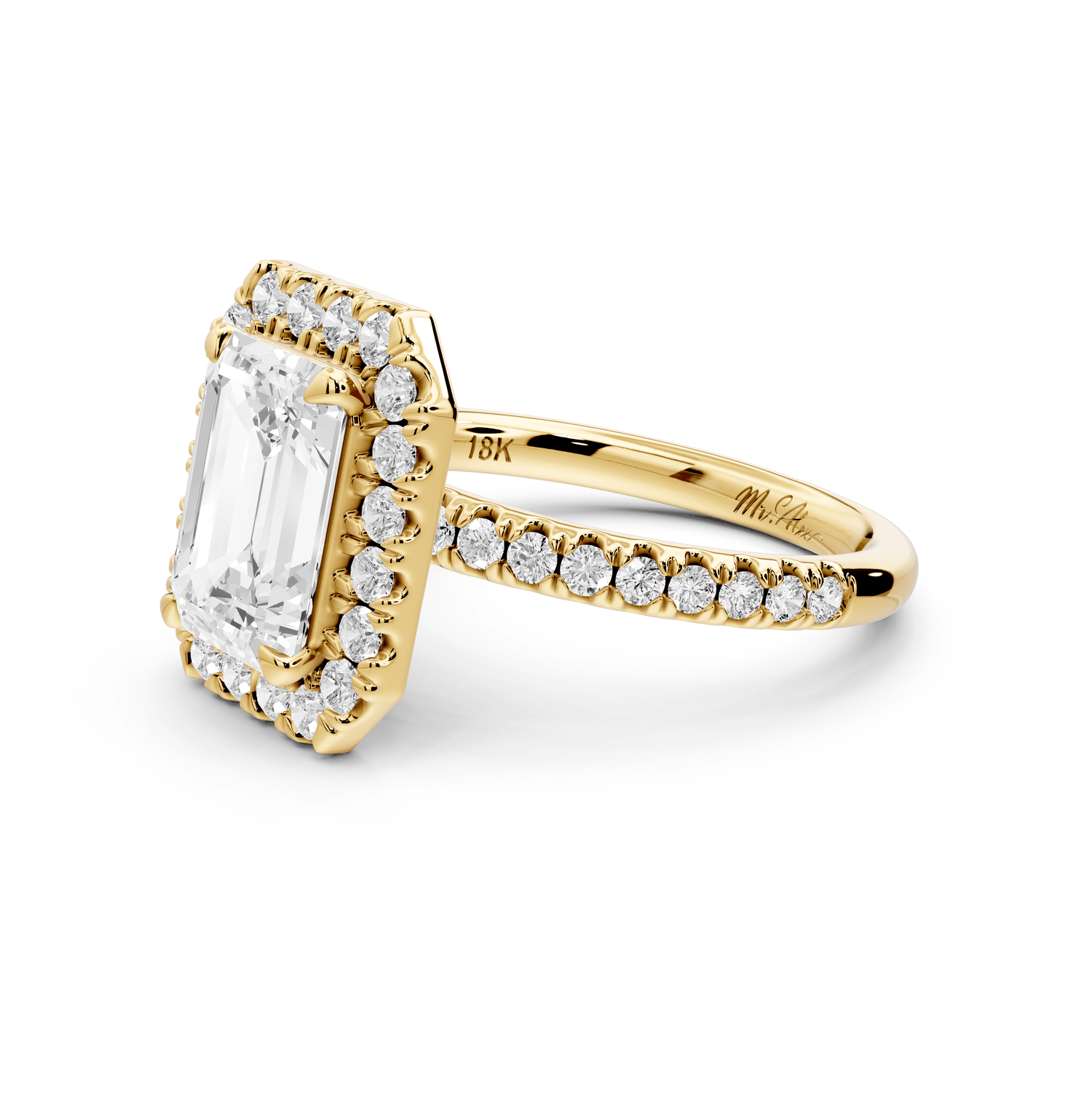 Marina - 3ct 14k yellow gold radiant halo pavé half band engagement ring - Mr. Alex Jewelry