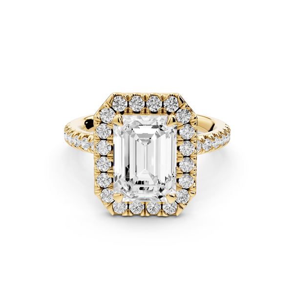 Marina - 3ct 14k yellow gold radiant halo pavé half band engagement ring - Mr. Alex Jewelry