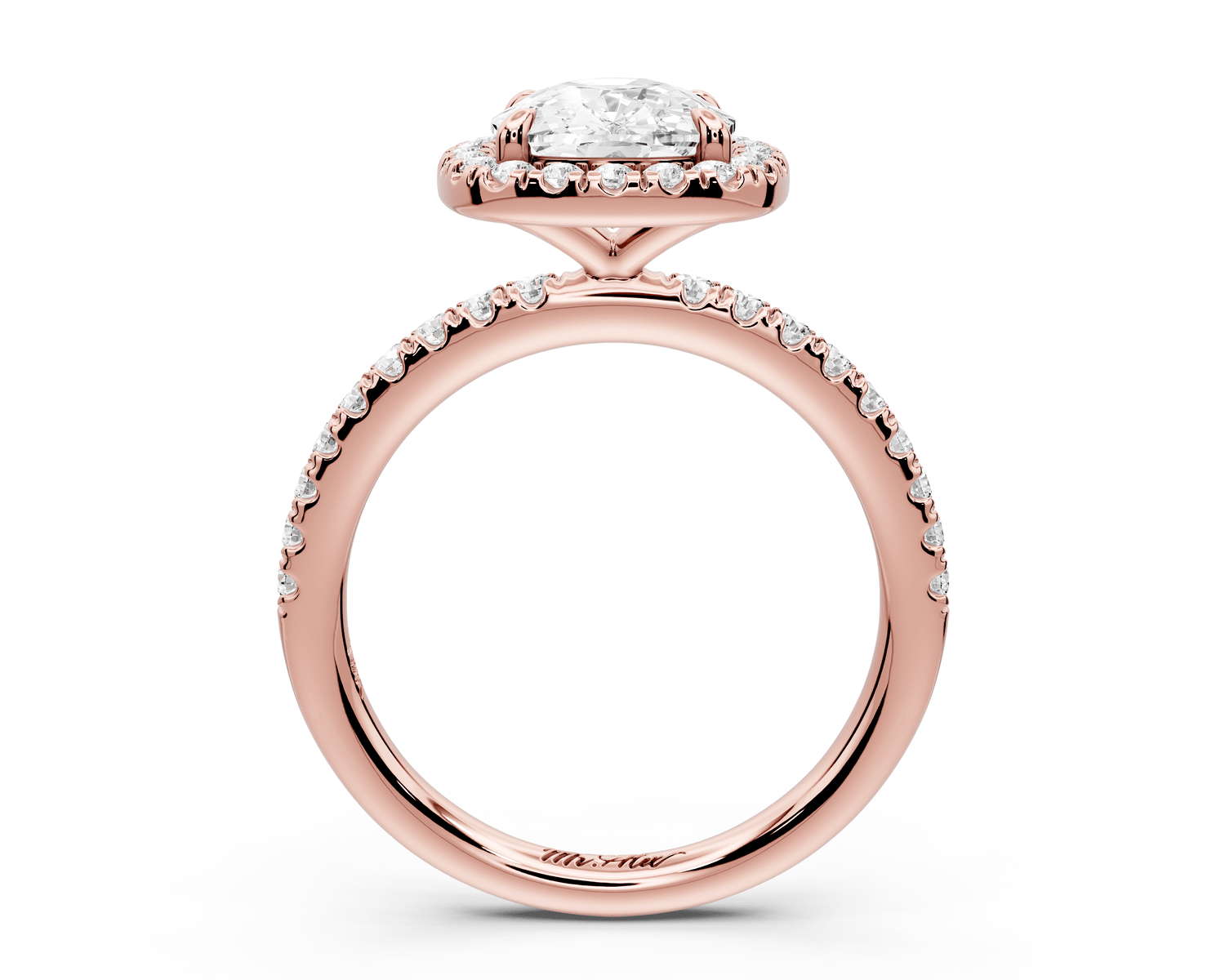Marina - 3ct 18k rose gold cushion halo pavé half band engagement ring - Mr. Alex Jewelry