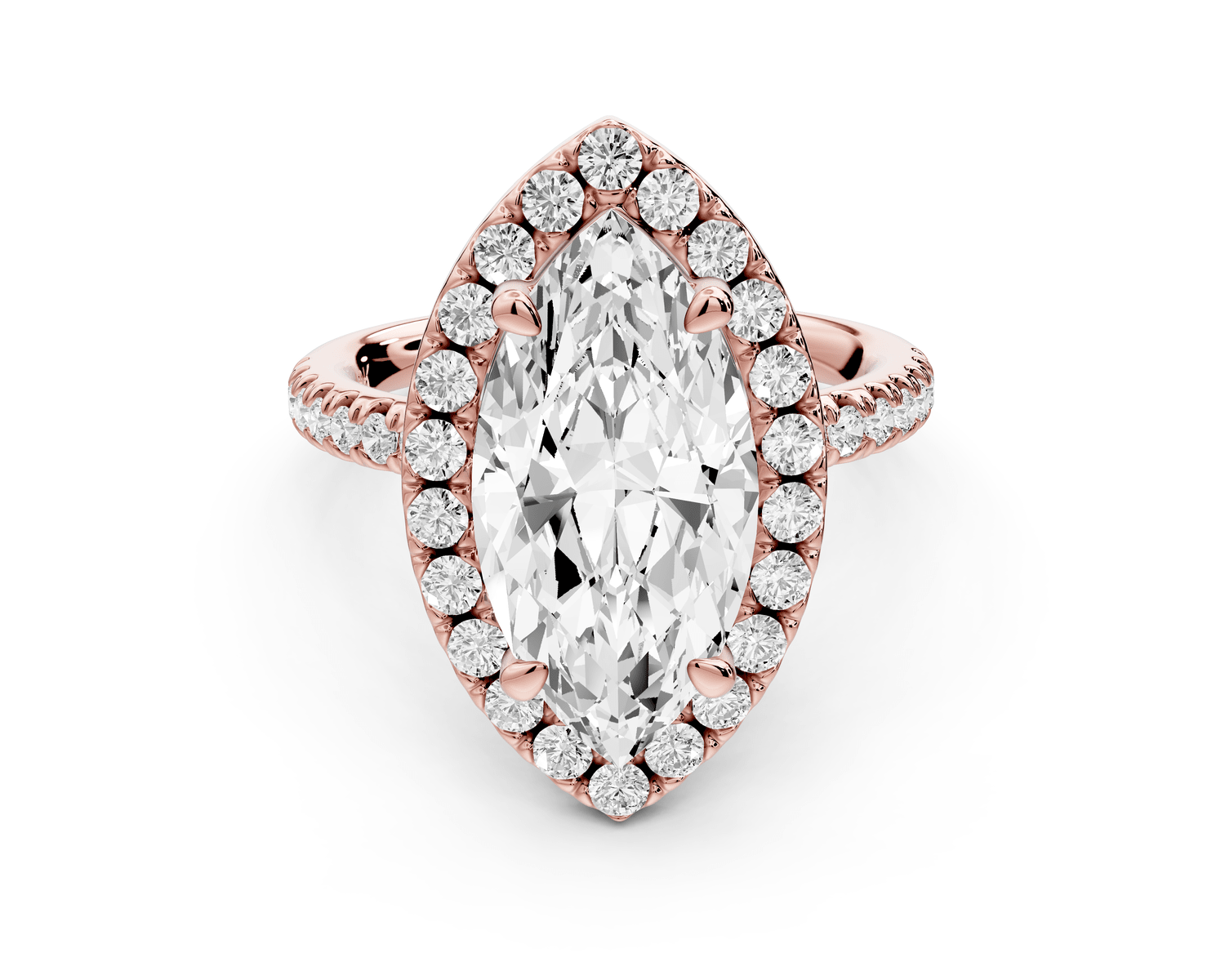 Marina - 3ct 18k rose gold marquise halo pavé half band engagement ring - Mr. Alex Jewelry