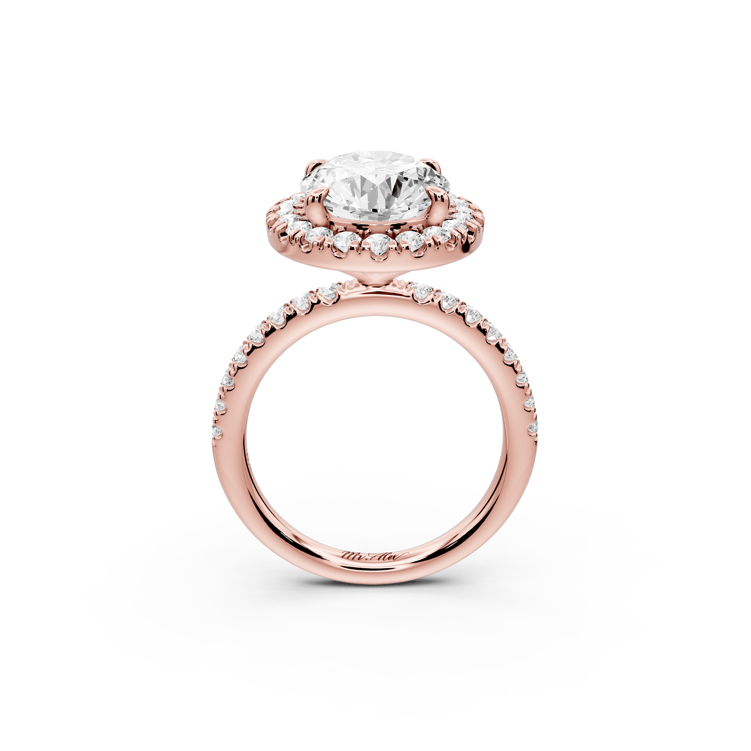 Marina - 3ct 18k rose gold oval halo pavé half band engagment ring - Mr. Alex Jewelry