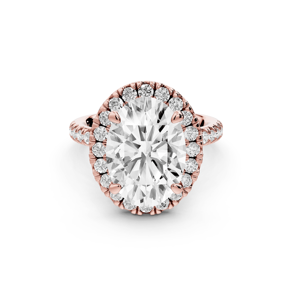 Marina - 3ct 18k rose gold oval halo pavé half band engagment ring - Mr. Alex Jewelry