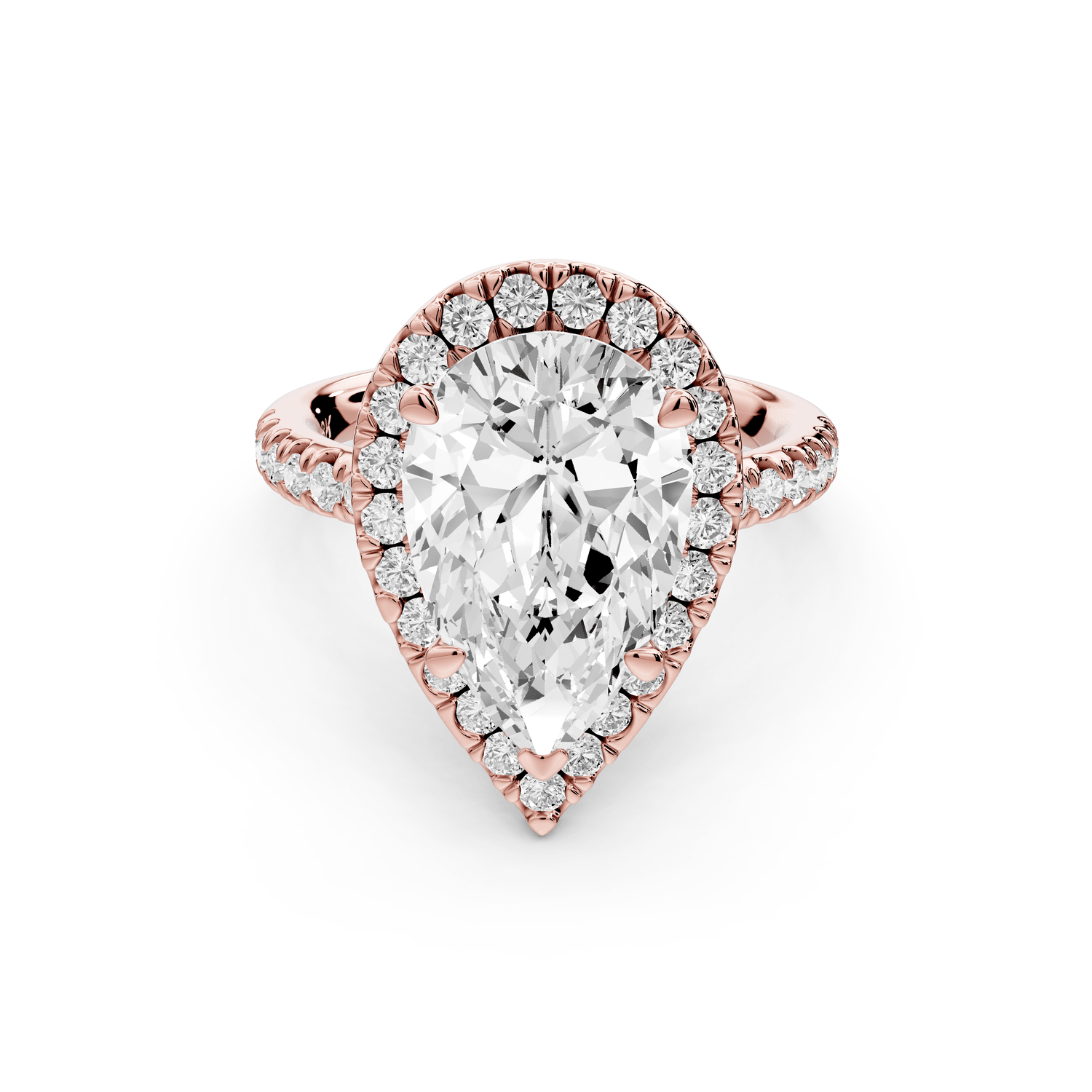 Marina - 3ct 18k rose gold pear halo pavé half band engagment ring - Mr. Alex Jewelry