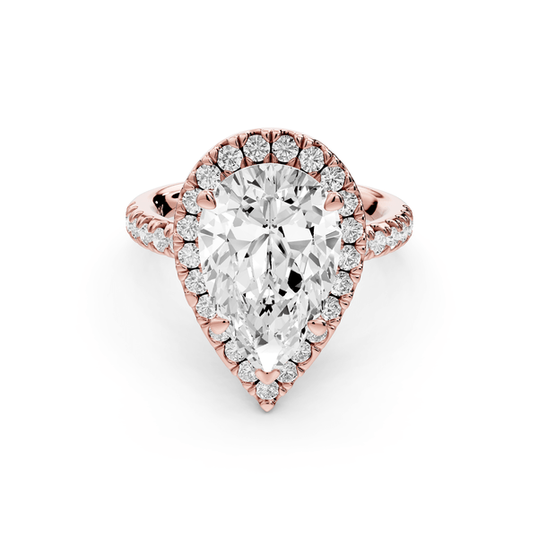 Marina - 3ct 18k rose gold pear halo pavé half band engagment ring - Mr. Alex Jewelry