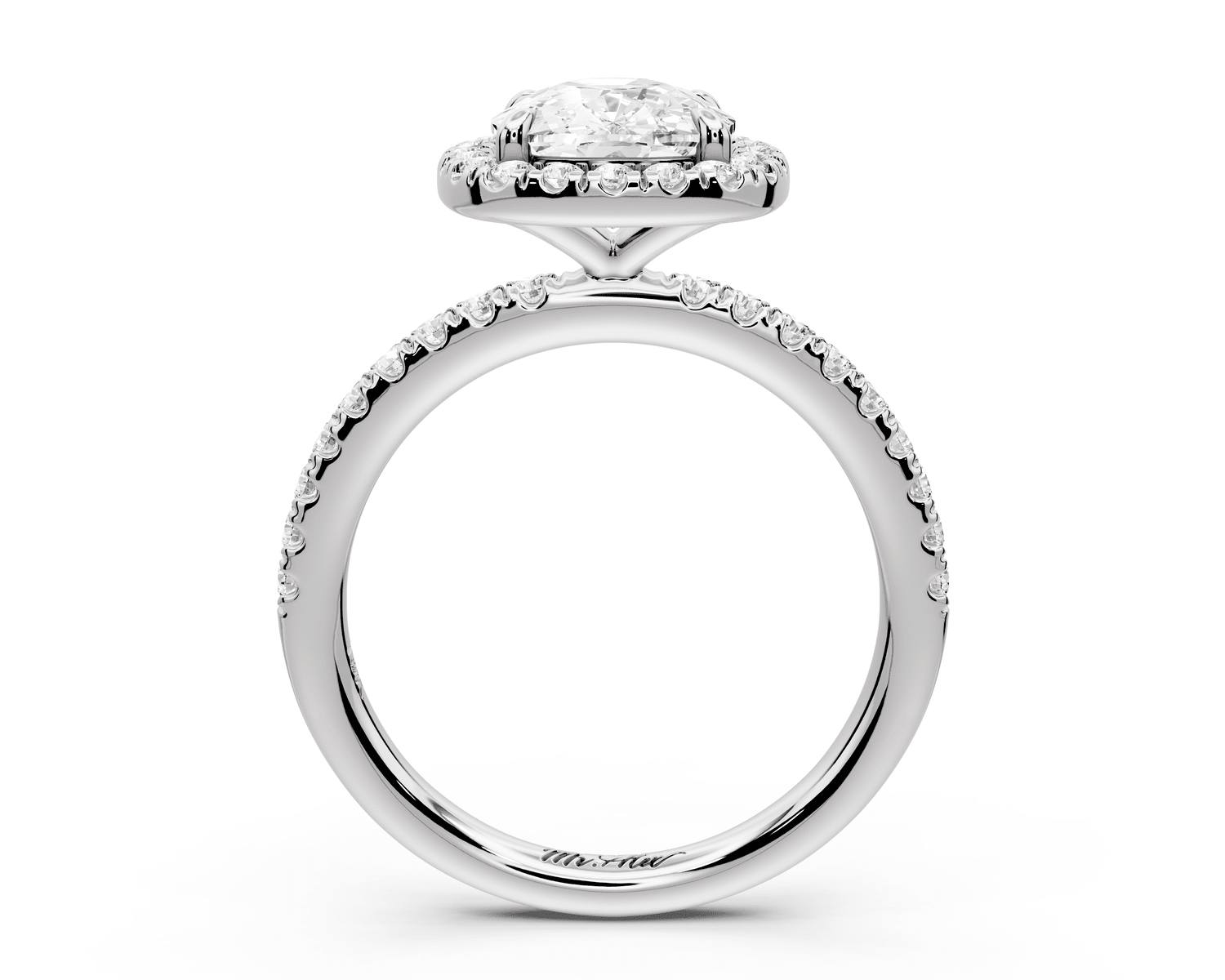 Marina - 3ct 18k white gold cushion halo pavé half band engagement ring - Mr. Alex Jewelry