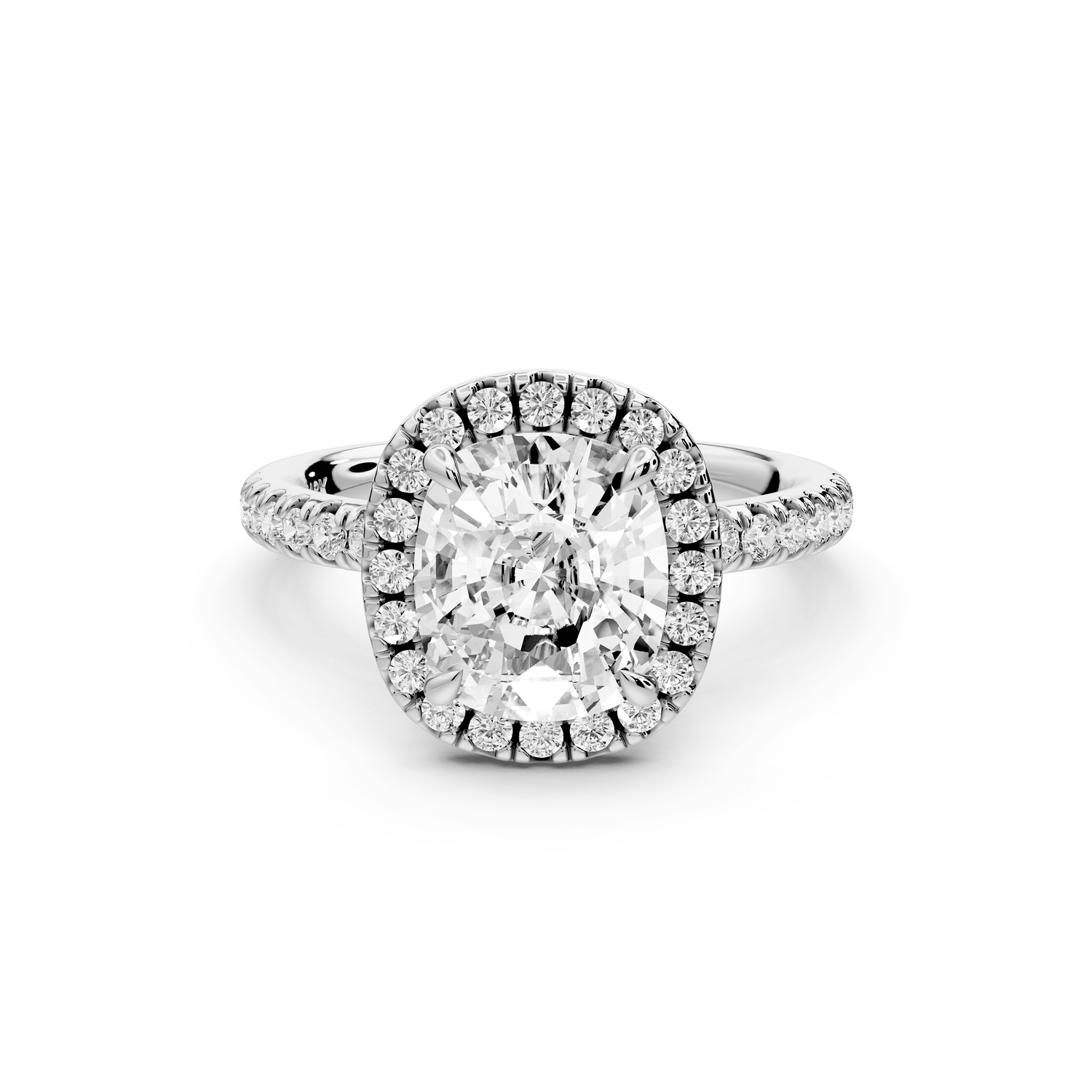 Marina - 3ct 18k white gold cushion halo pavé half band engagement ring - Mr. Alex Jewelry