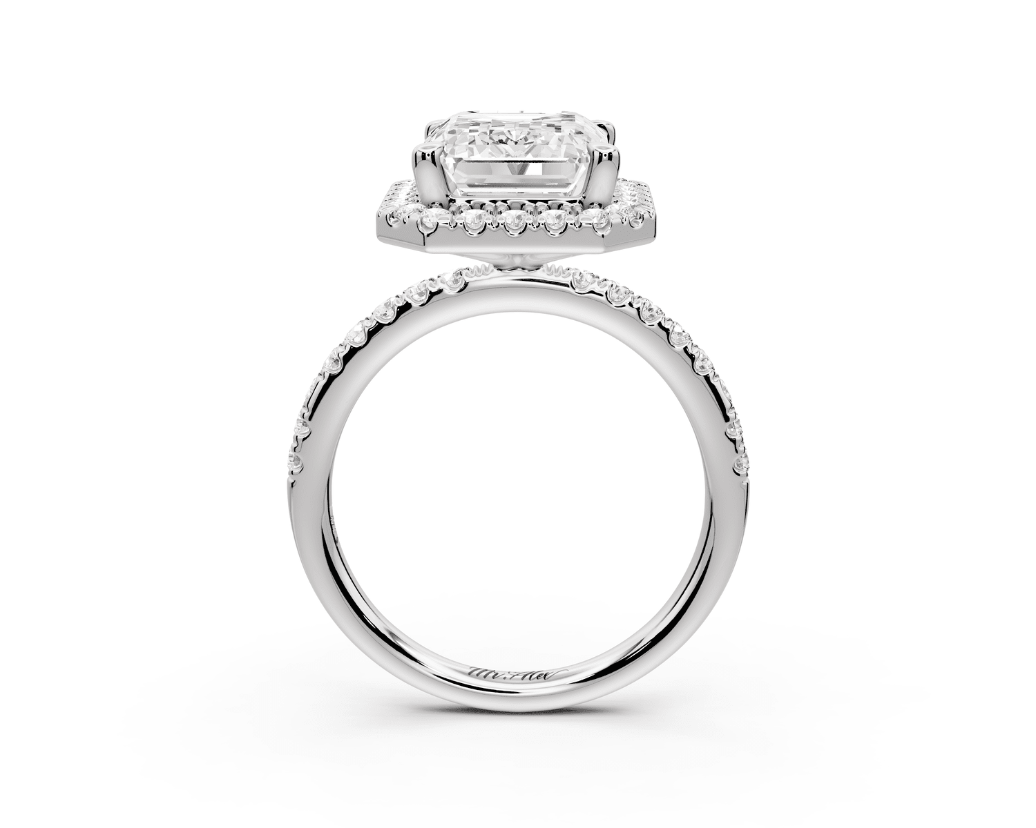 Marina - 3ct 18k white gold emerald halo pavé half band engagment ring - Mr. Alex Jewelry