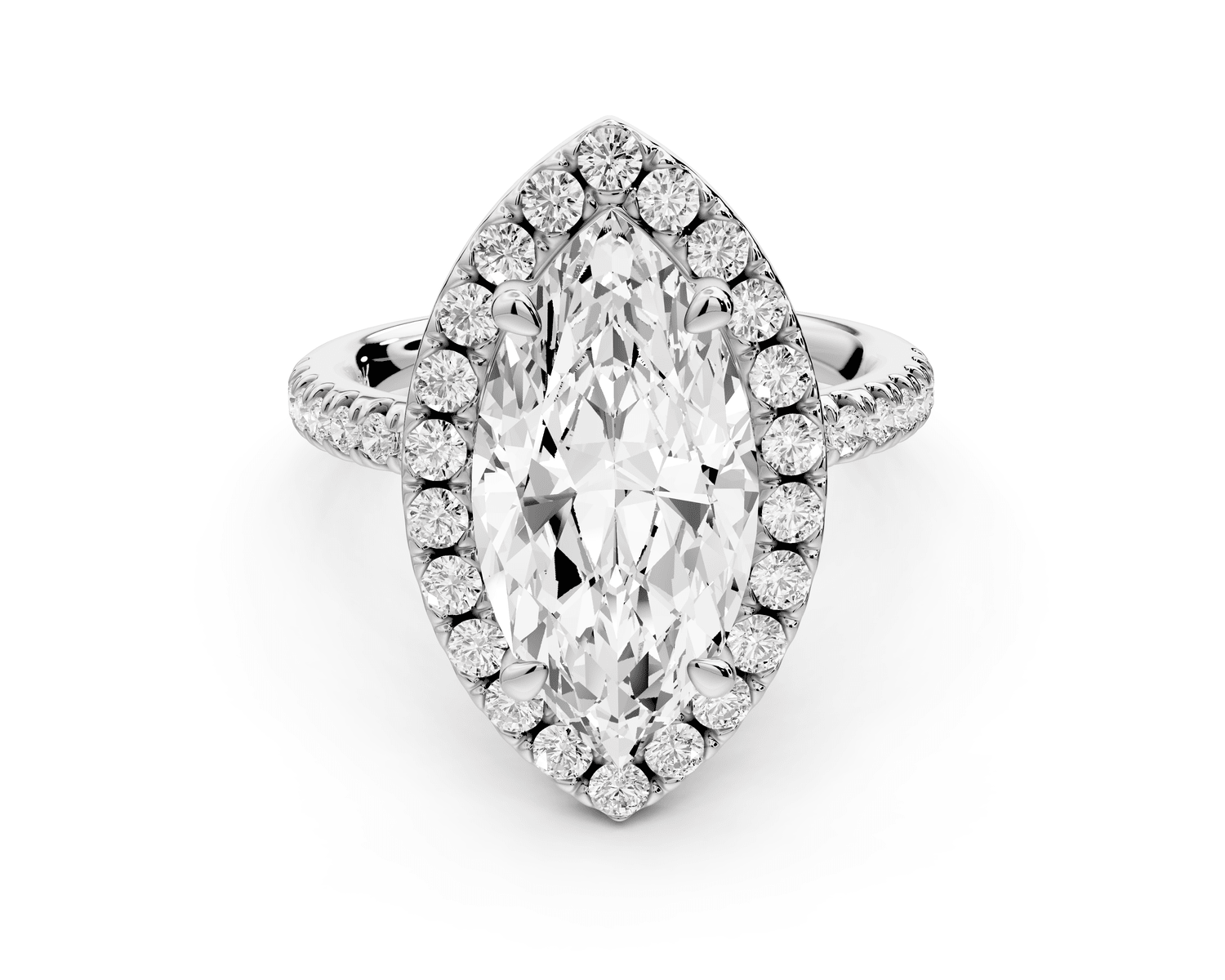 Marina - 3ct 18k white gold marquise halo pavé half band engagement ring - Mr. Alex Jewelry