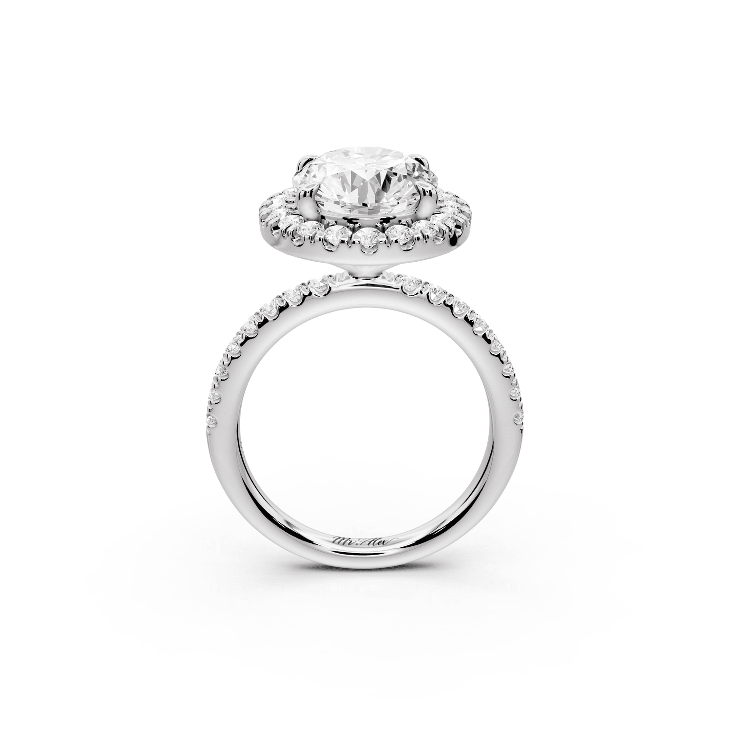 Marina - 3ct 18k white gold oval halo pavé half band engagment ring - Mr. Alex Jewelry