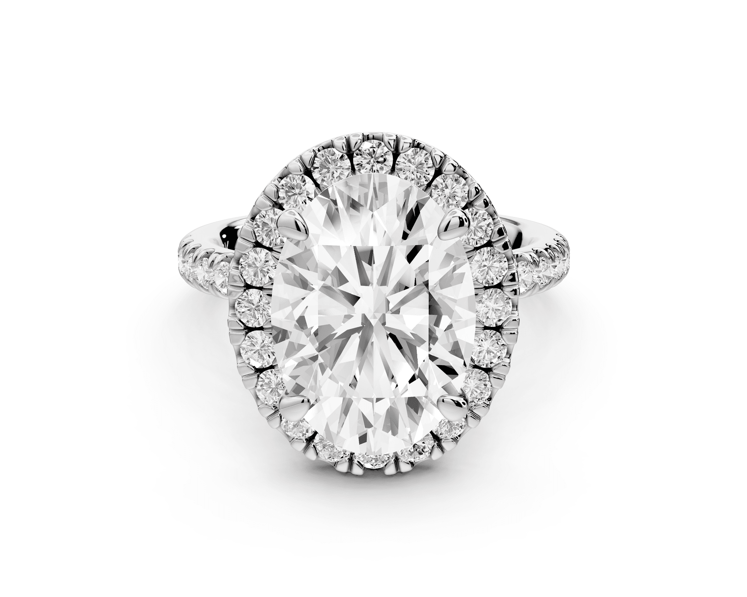 Marina - 3ct 18k white gold oval halo pavé half band engagment ring - Mr. Alex Jewelry