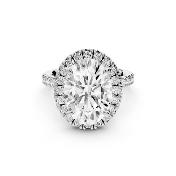 Marina - 3ct 18k white gold oval halo pavé half band engagment ring - Mr. Alex Jewelry