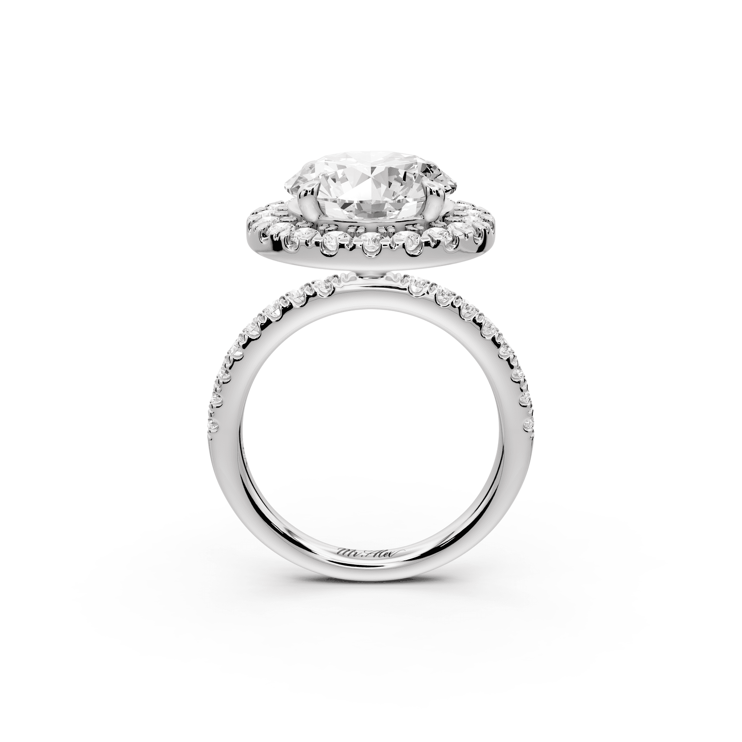Marina - 3ct 18k white gold round halo pavé half band engagment ring - Mr. Alex Jewelry