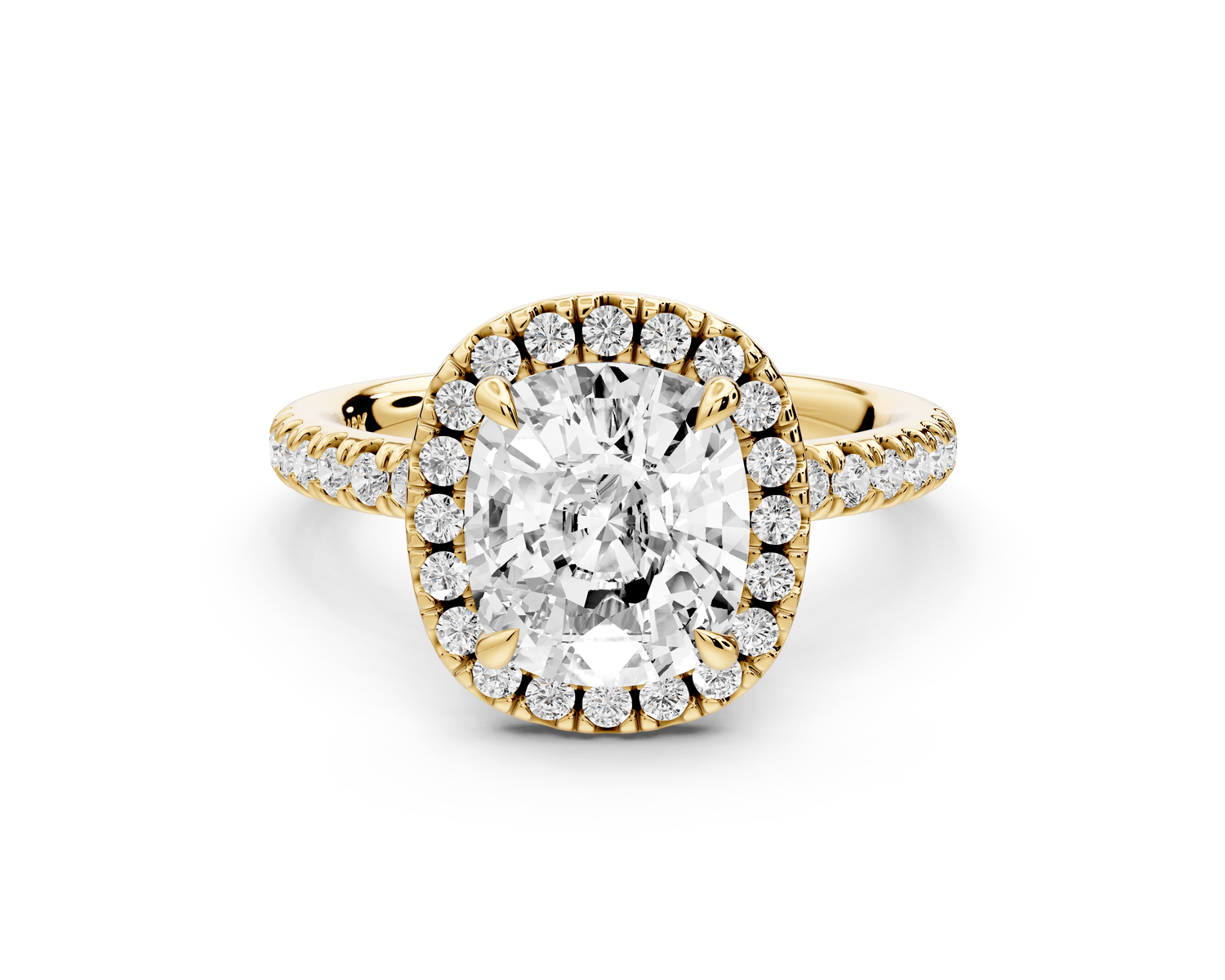 Marina - 3ct 18k yellow gold cushion halo pavé half band engagement ring - Mr. Alex Jewelry