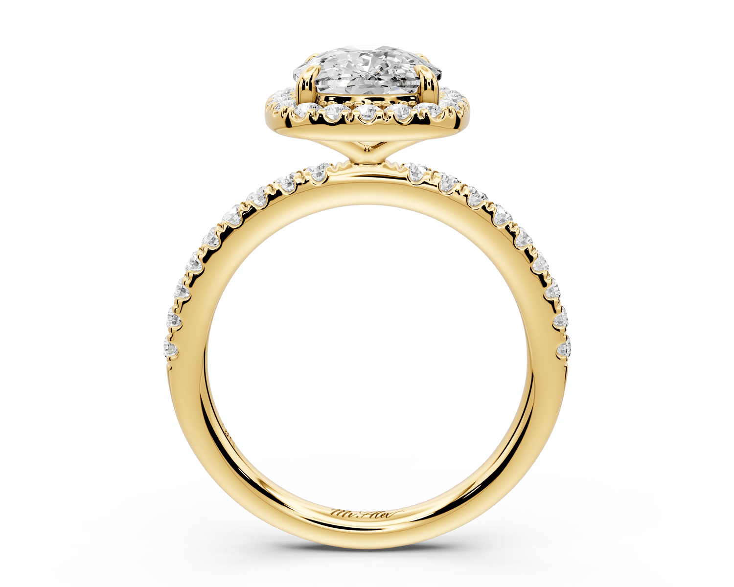 Marina - 3ct 18k yellow gold ecushion halo pavé half band engagement ring - Mr. Alex Jewelry
