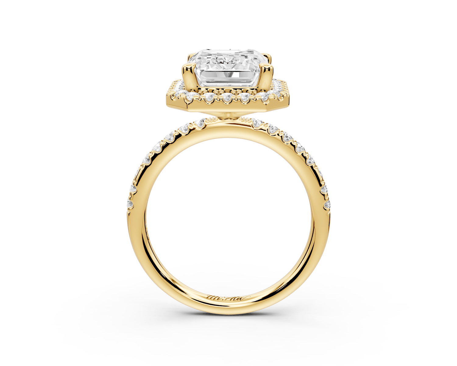 Marina - 3ct 18k yellow gold emerald halo pavé half band engagment ring - Mr. Alex Jewelry