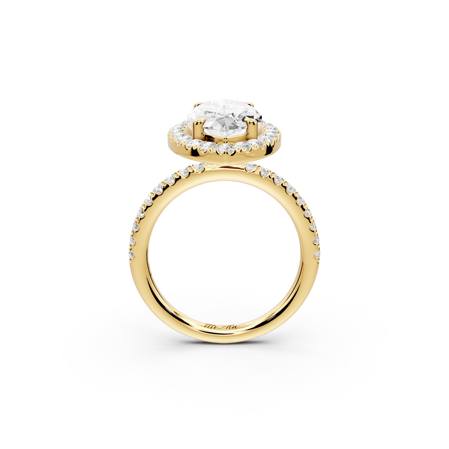 Marina - 3ct 18k yellow gold marquise halo pavé half band engagement ring - Mr. Alex Jewelry