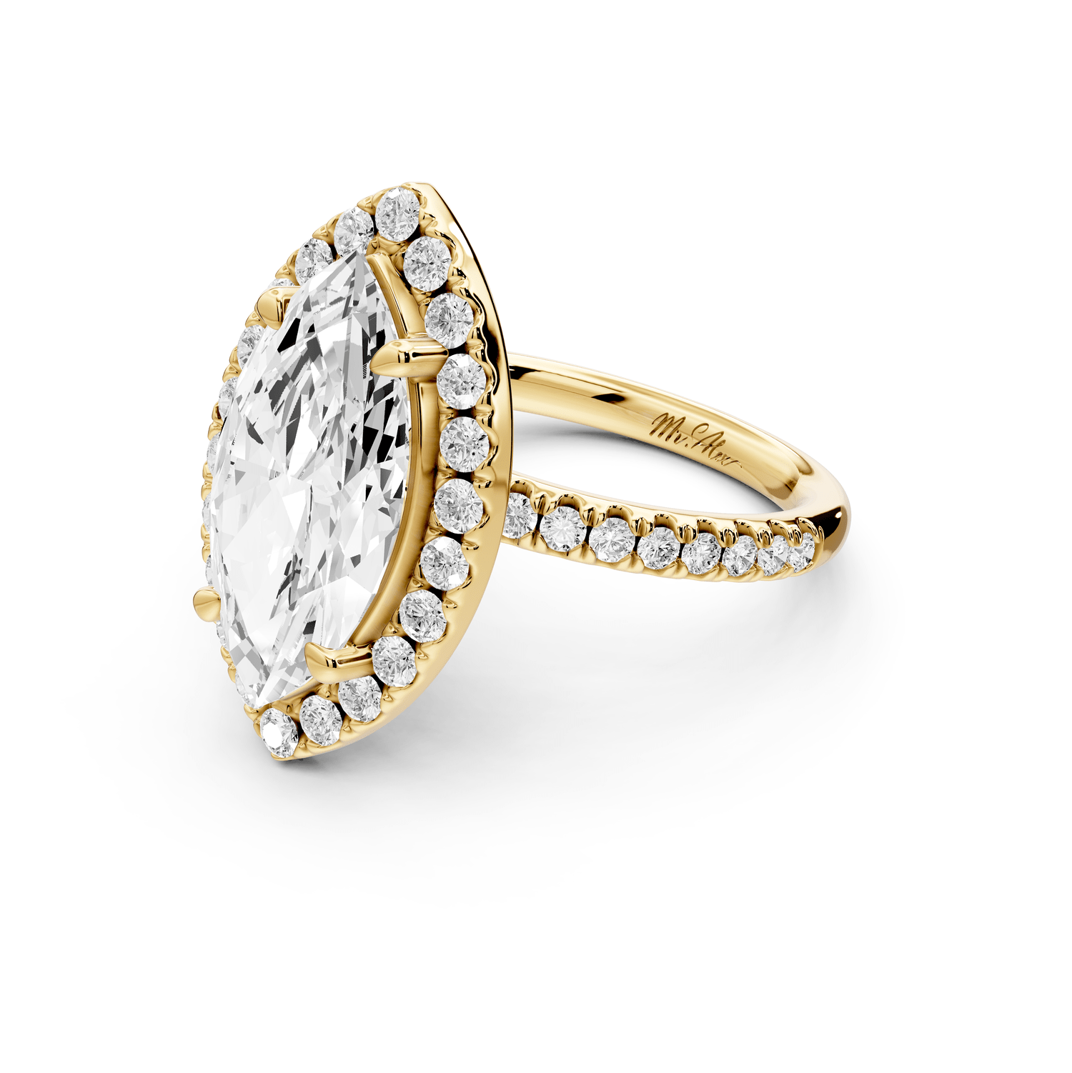 Marina - 3ct 18k yellow gold marquise halo pavé half band engagement ring - Mr. Alex Jewelry