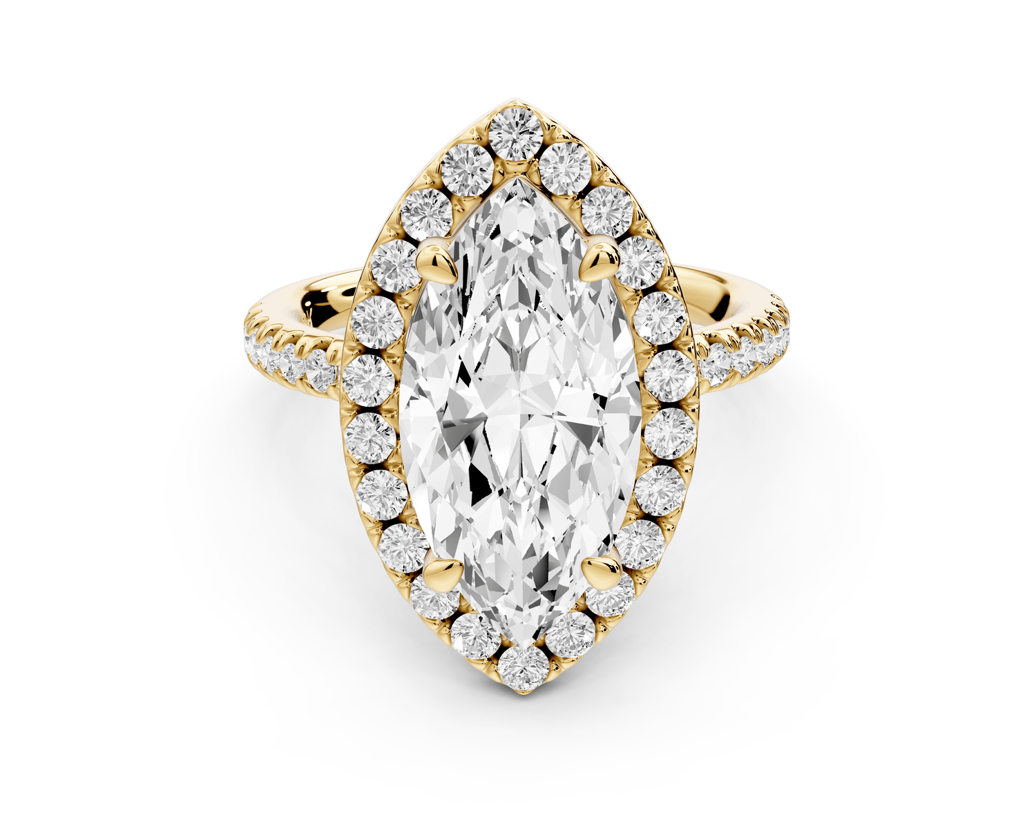 Marina - 3ct 18k yellow gold marquise halo pavé half band engagement ring - Mr. Alex Jewelry