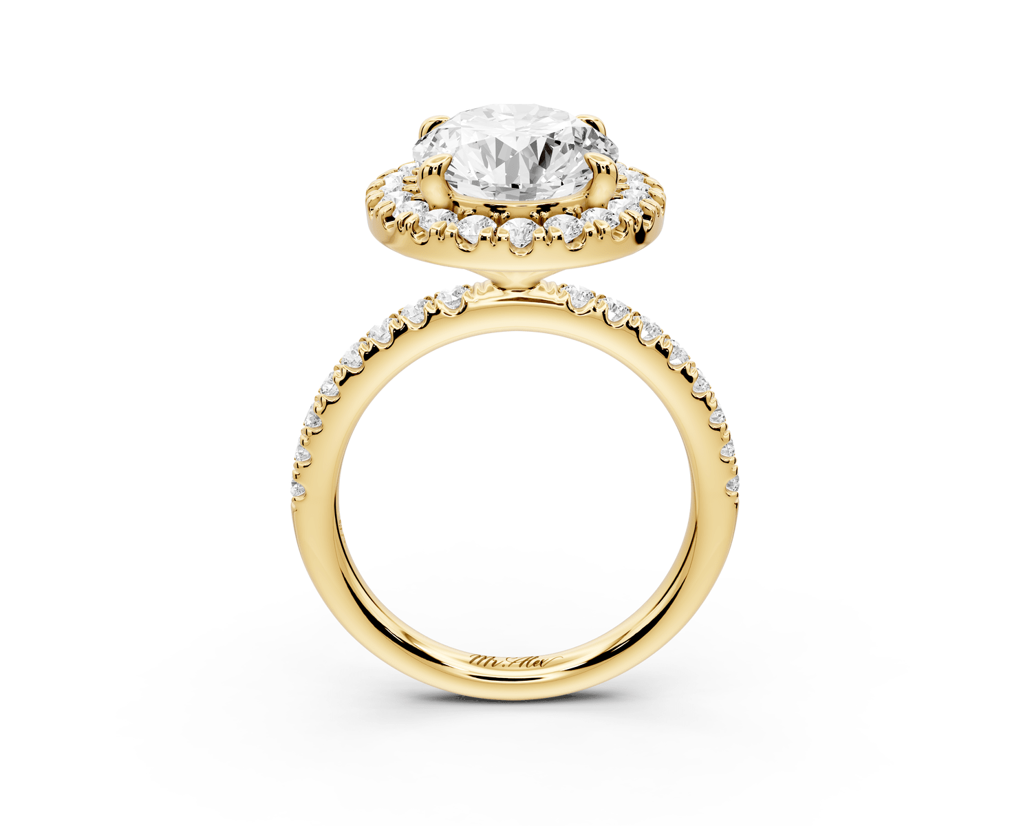 Marina - 3ct 18k yellow gold oval halo pavé half band engagment ring - Mr. Alex Jewelry