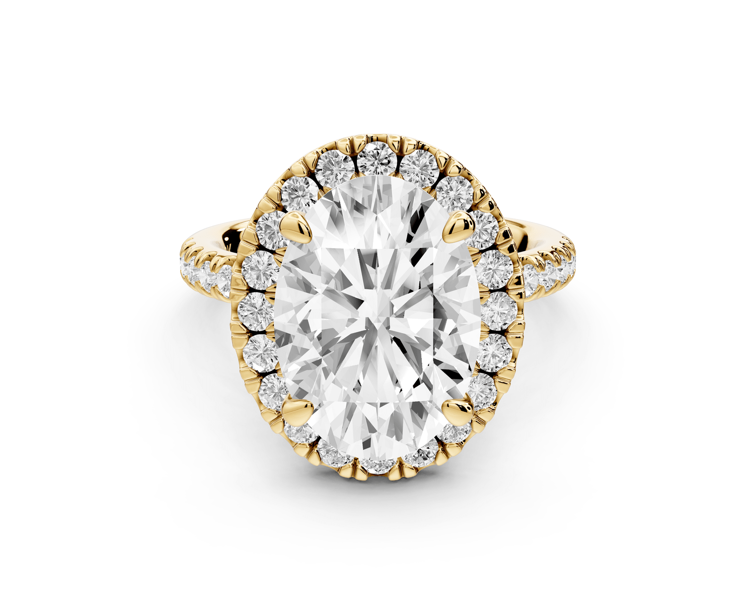 Marina - 3ct 18k yellow gold oval halo pavé half band engagment ring - Mr. Alex Jewelry