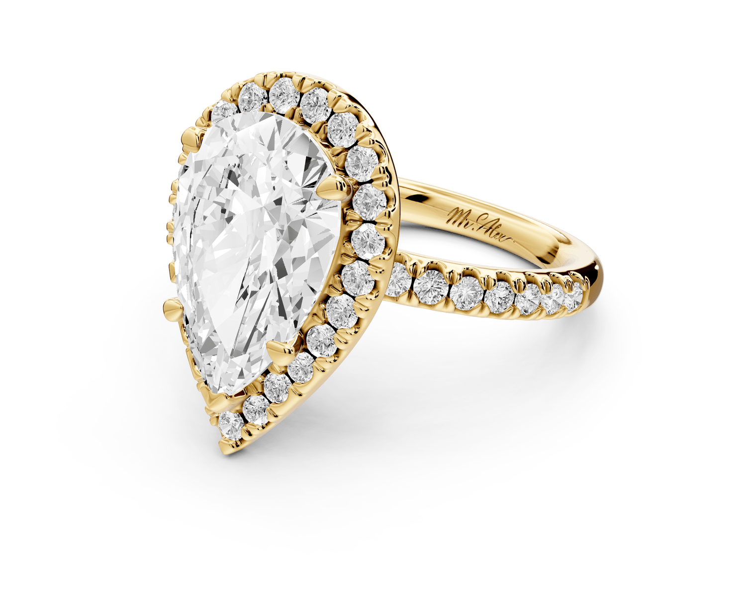 Marina - 3ct 18k yellow gold pear halo pavé half band engagment ring - Mr. Alex Jewelry