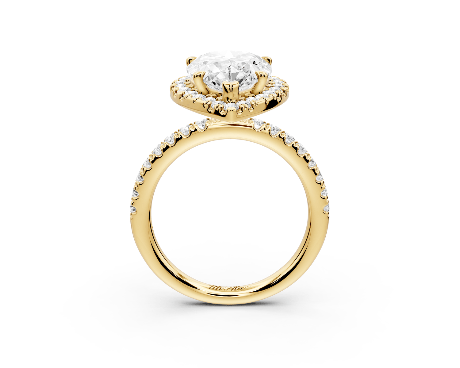 Marina - 3ct 18k yellow gold pear halo pavé half band engagment ring - Mr. Alex Jewelry