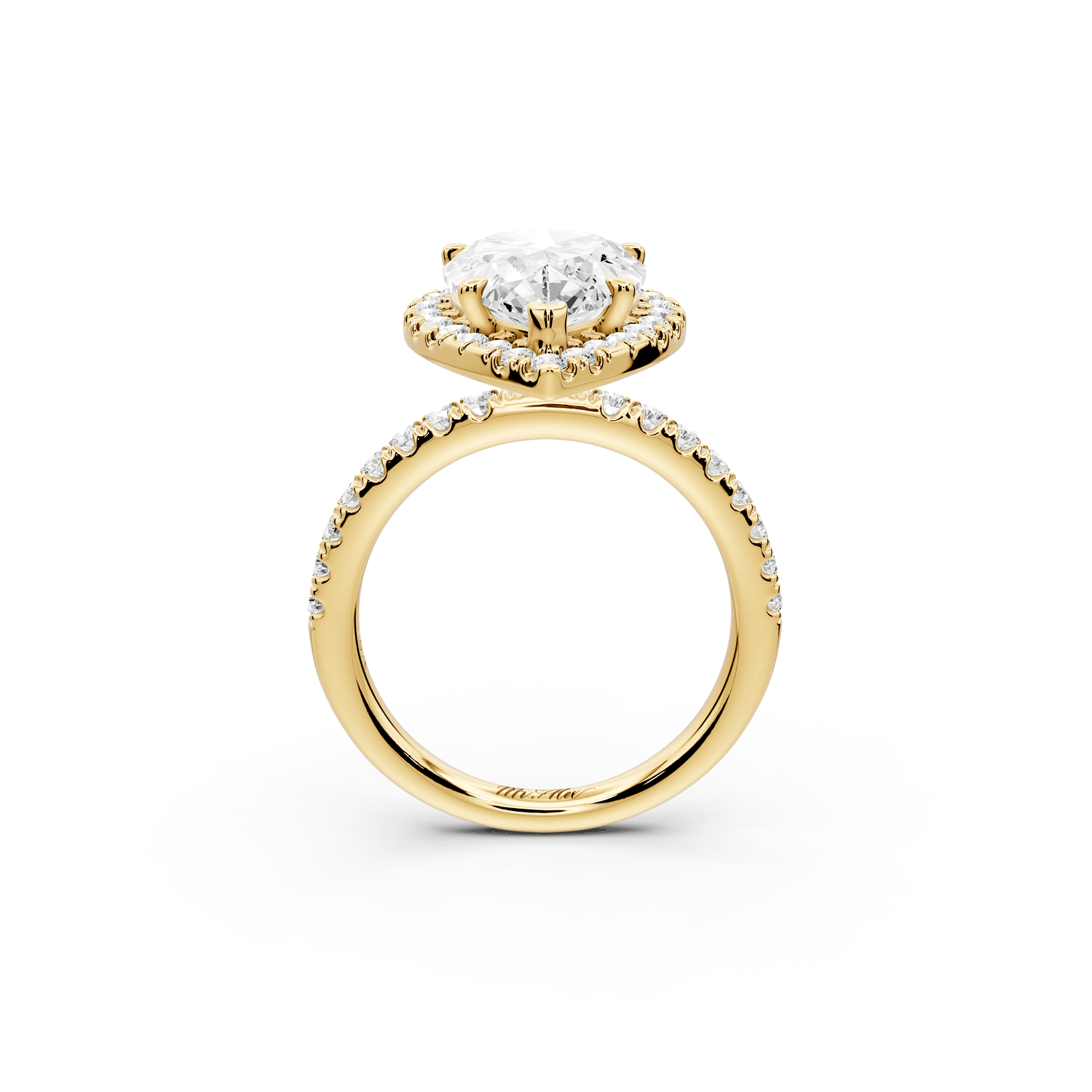 Marina - 3ct 18k yellow gold pear halo pavé half band engagment ring - Mr. Alex Jewelry
