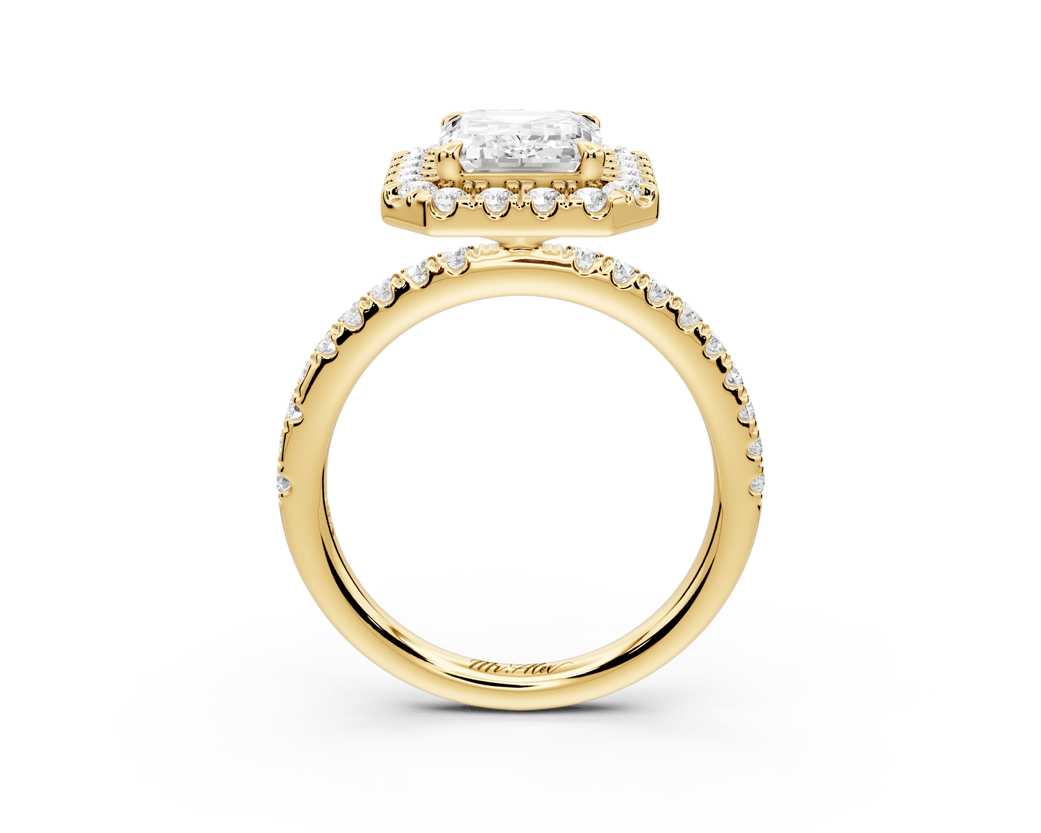 Marina - 3ct 18k yellow gold radiant halo pavé half band engagement ring - Mr. Alex Jewelry