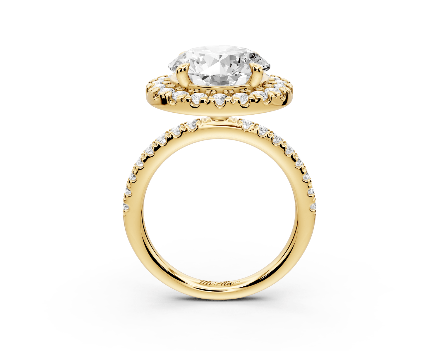Marina - 3ct 18k yellow gold round halo pavé half band engagment ring - Mr. Alex Jewelry