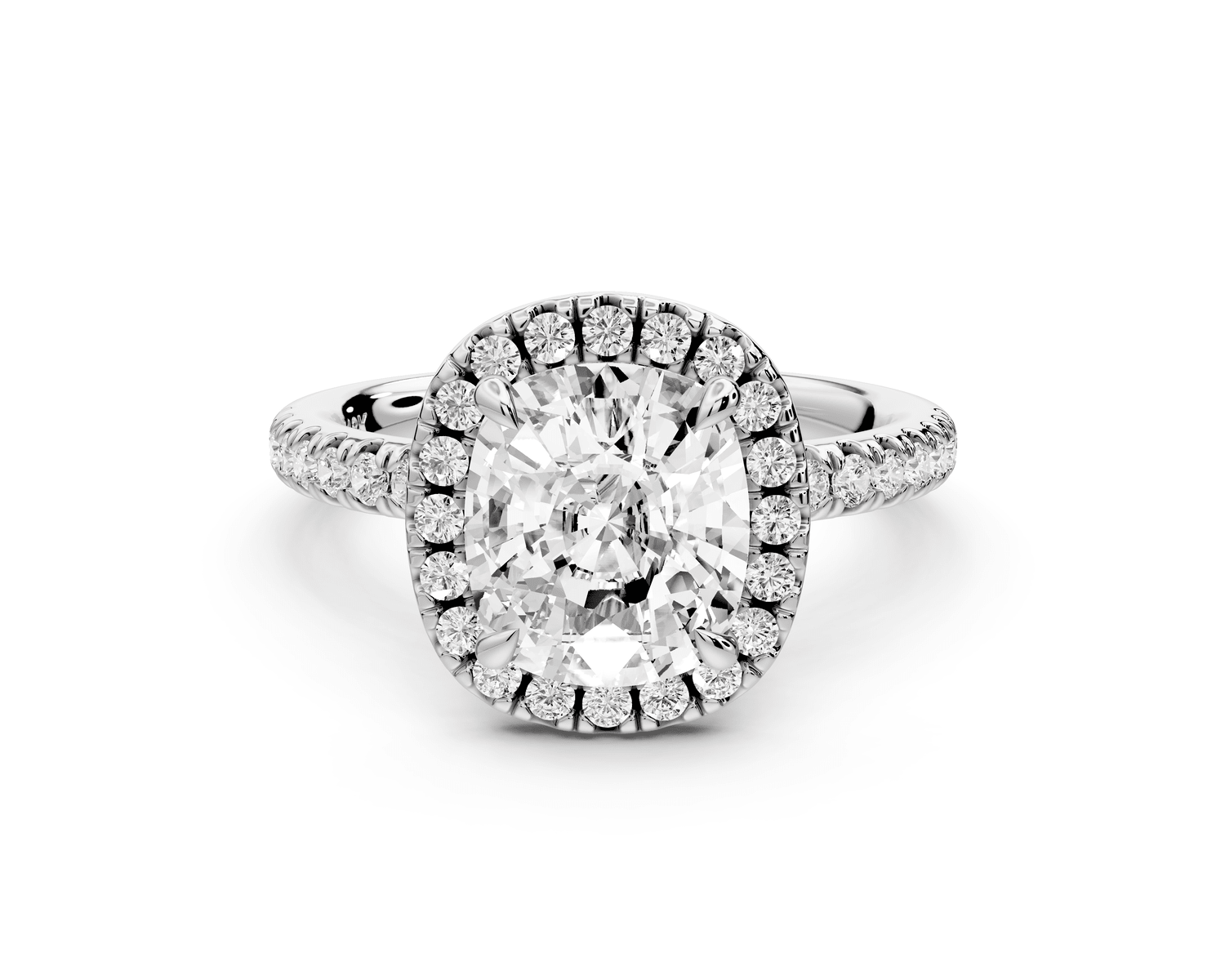 Marina - 3ct platinum cushion halo pavé half band engagement ring - Mr. Alex Jewelry