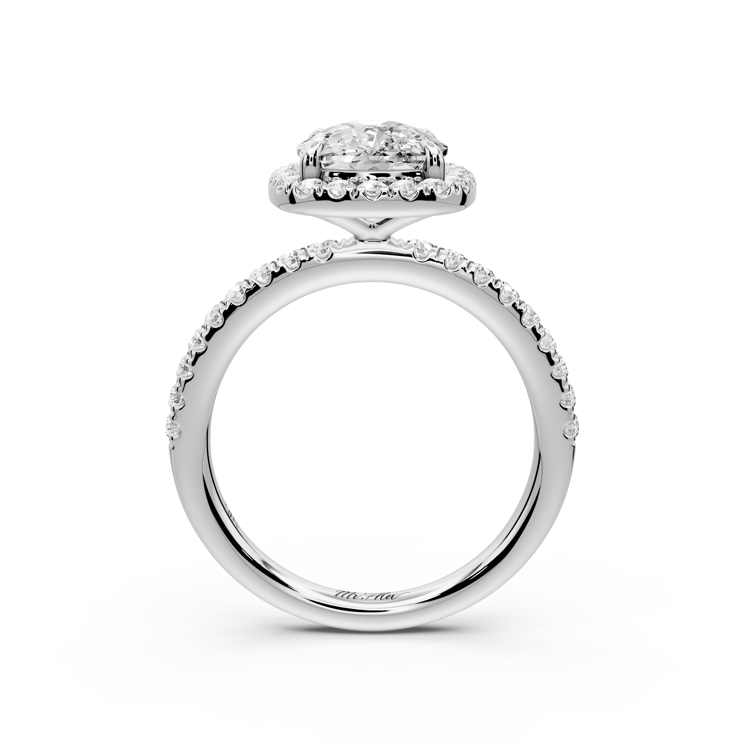 Marina - 3ct platinum ecushion halo pavé half band engagement ring - Mr. Alex Jewelry