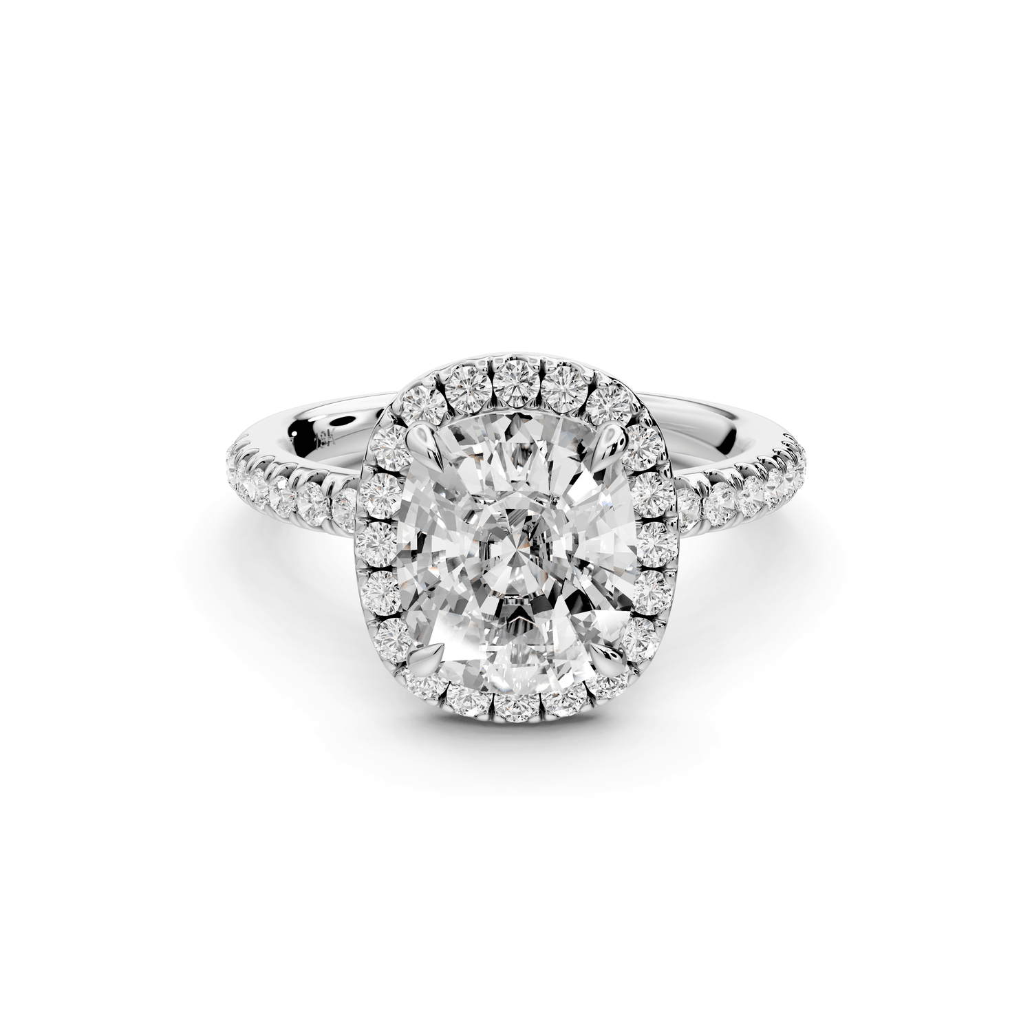 Marina - 3ct platinum ecushion halo pavé half band engagement ring - Mr. Alex Jewelry