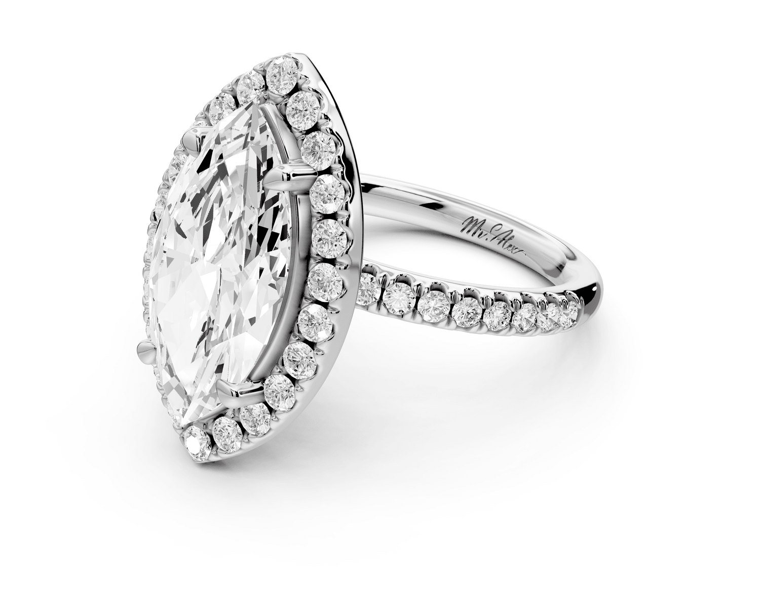 Marina - 3ct platinum marquise halo pavé half band engagement ring - Mr. Alex Jewelry