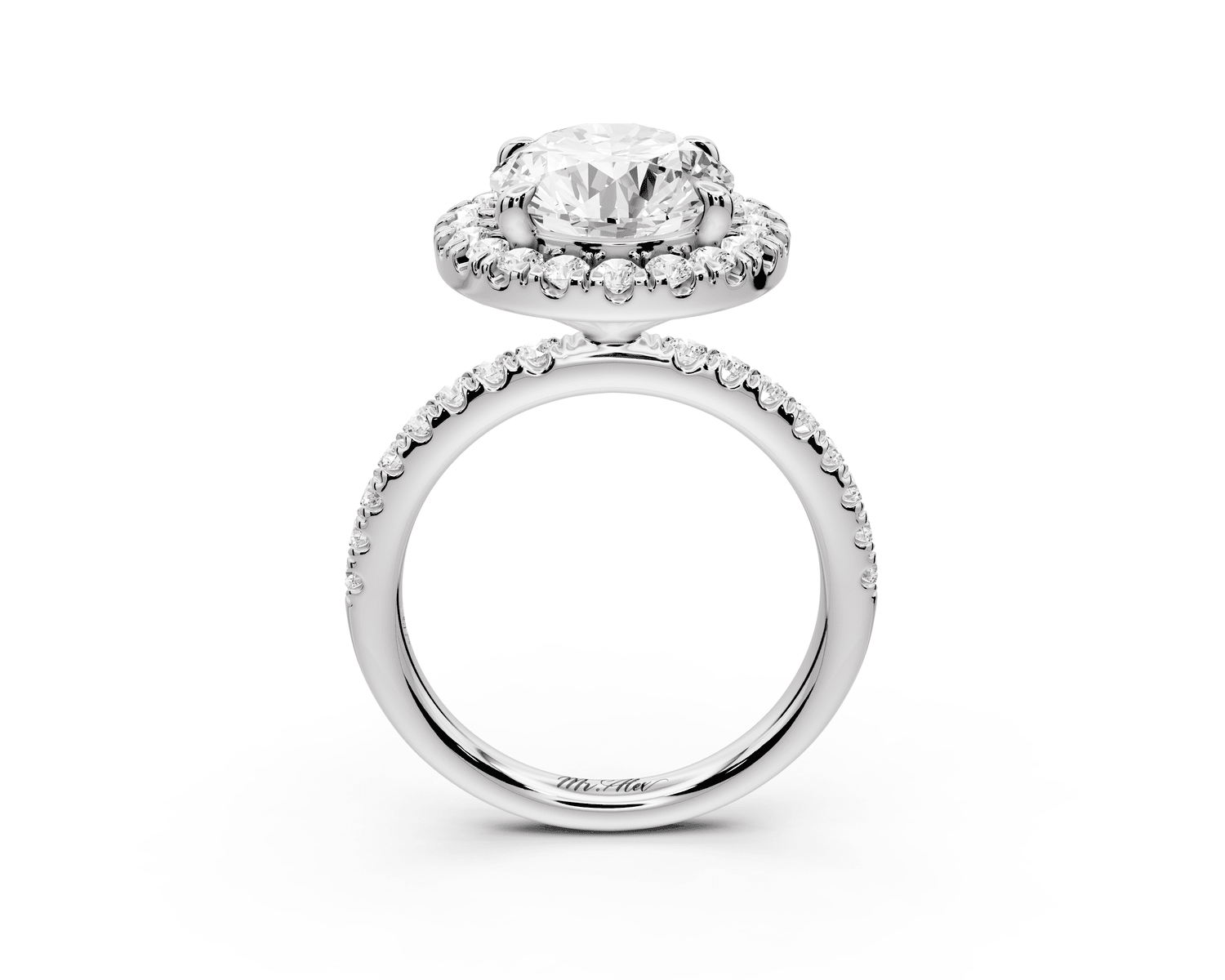 Marina - 3ct platinum oval halo pavé half band engagment ring - Mr. Alex Jewelry