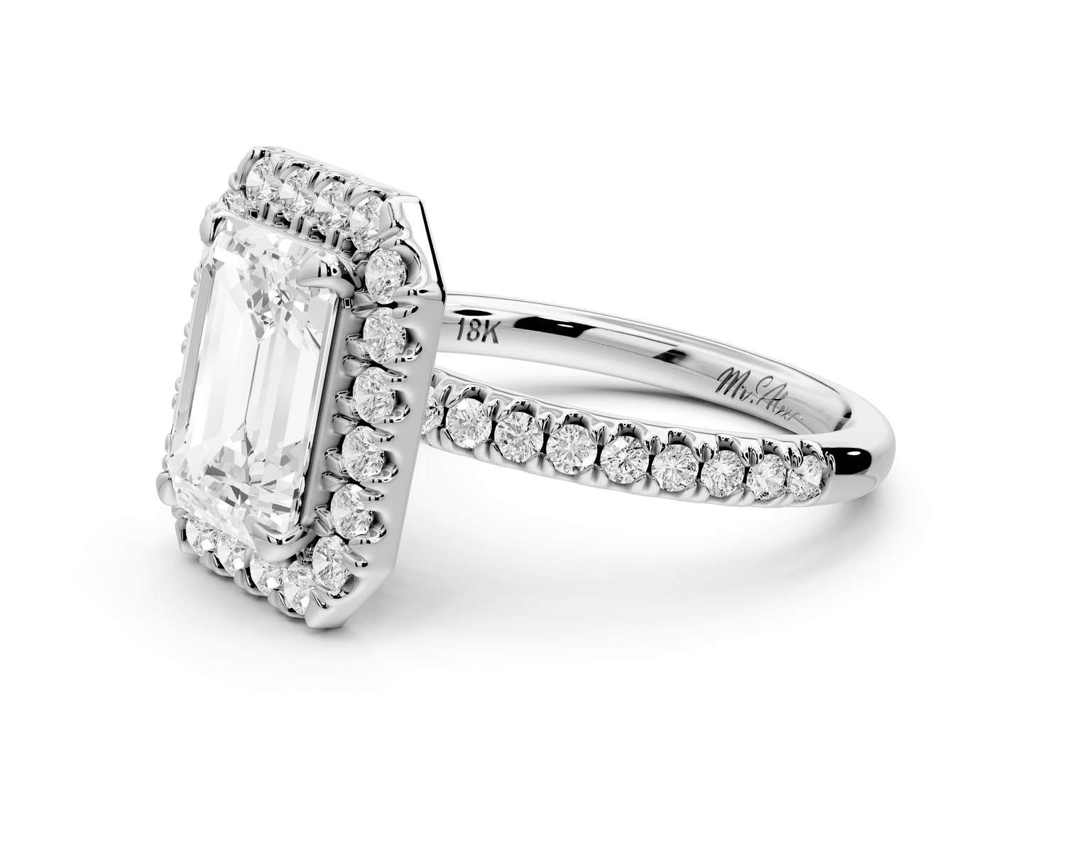 Marina - 3ct platinum radiant halo pavé half band engagement ring - Mr. Alex Jewelry