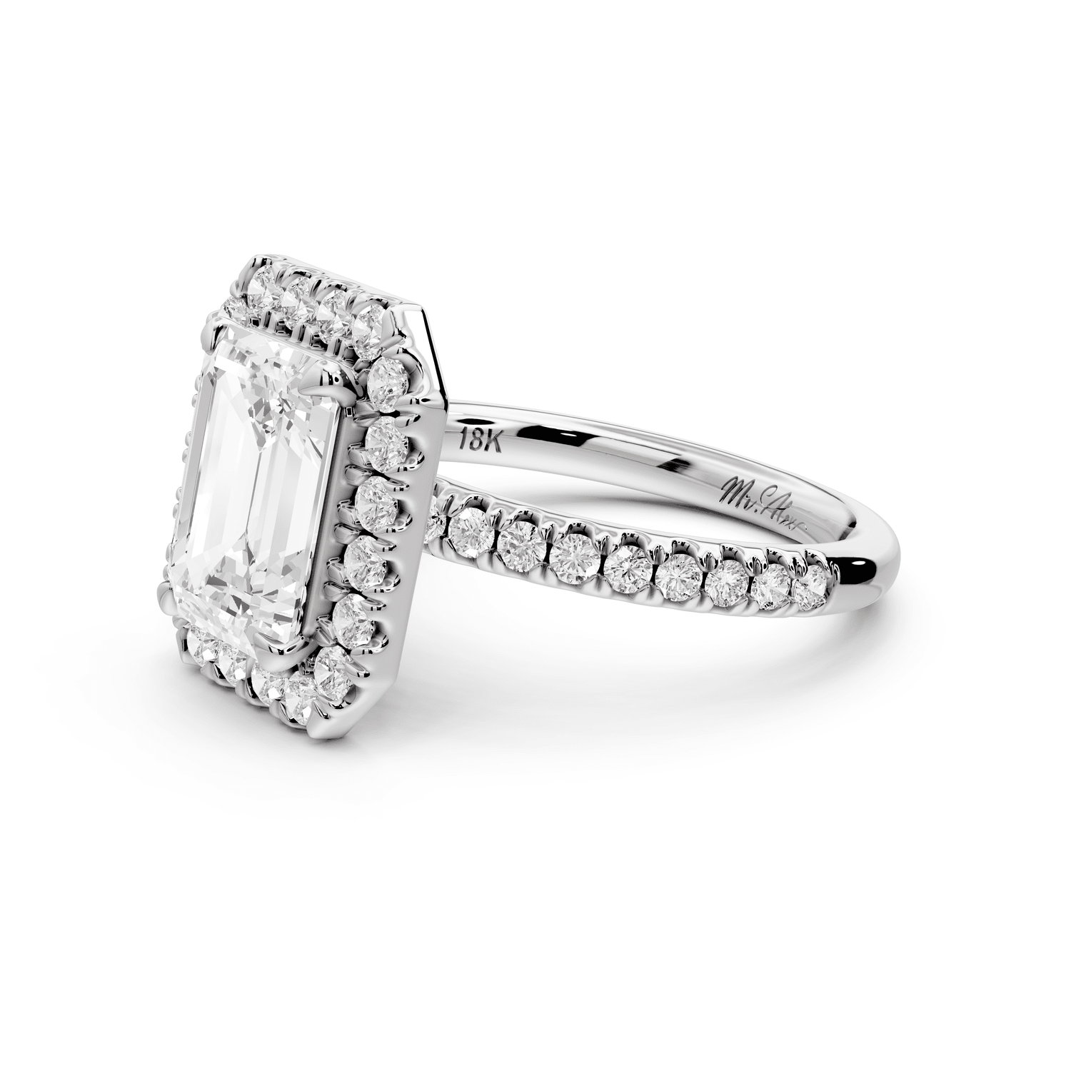 Marina - 3ct platinum radiant halo pavé half band engagement ring - Mr. Alex Jewelry