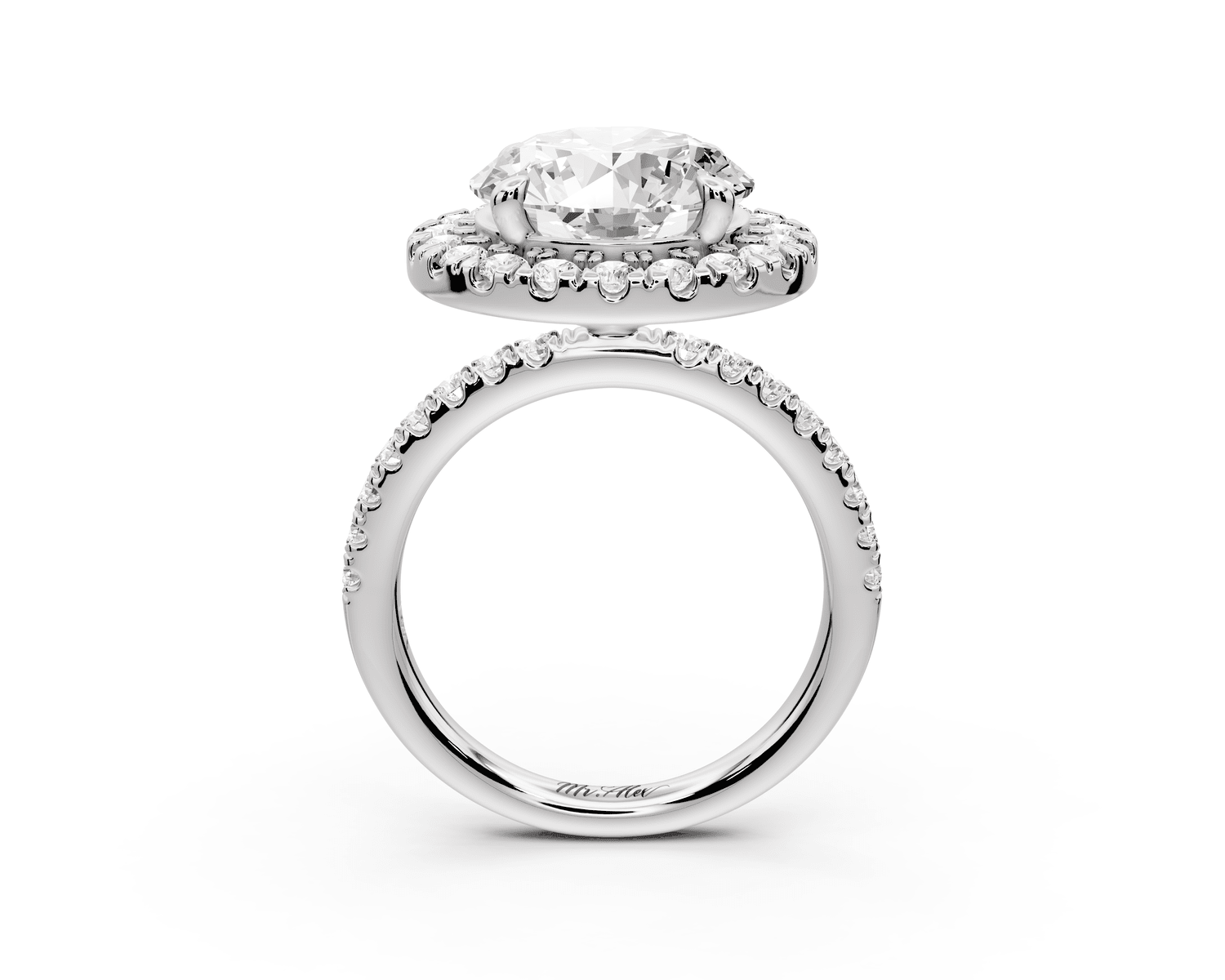 Marina - 3ct platinum round halo pavé half band engagment ring - Mr. Alex Jewelry